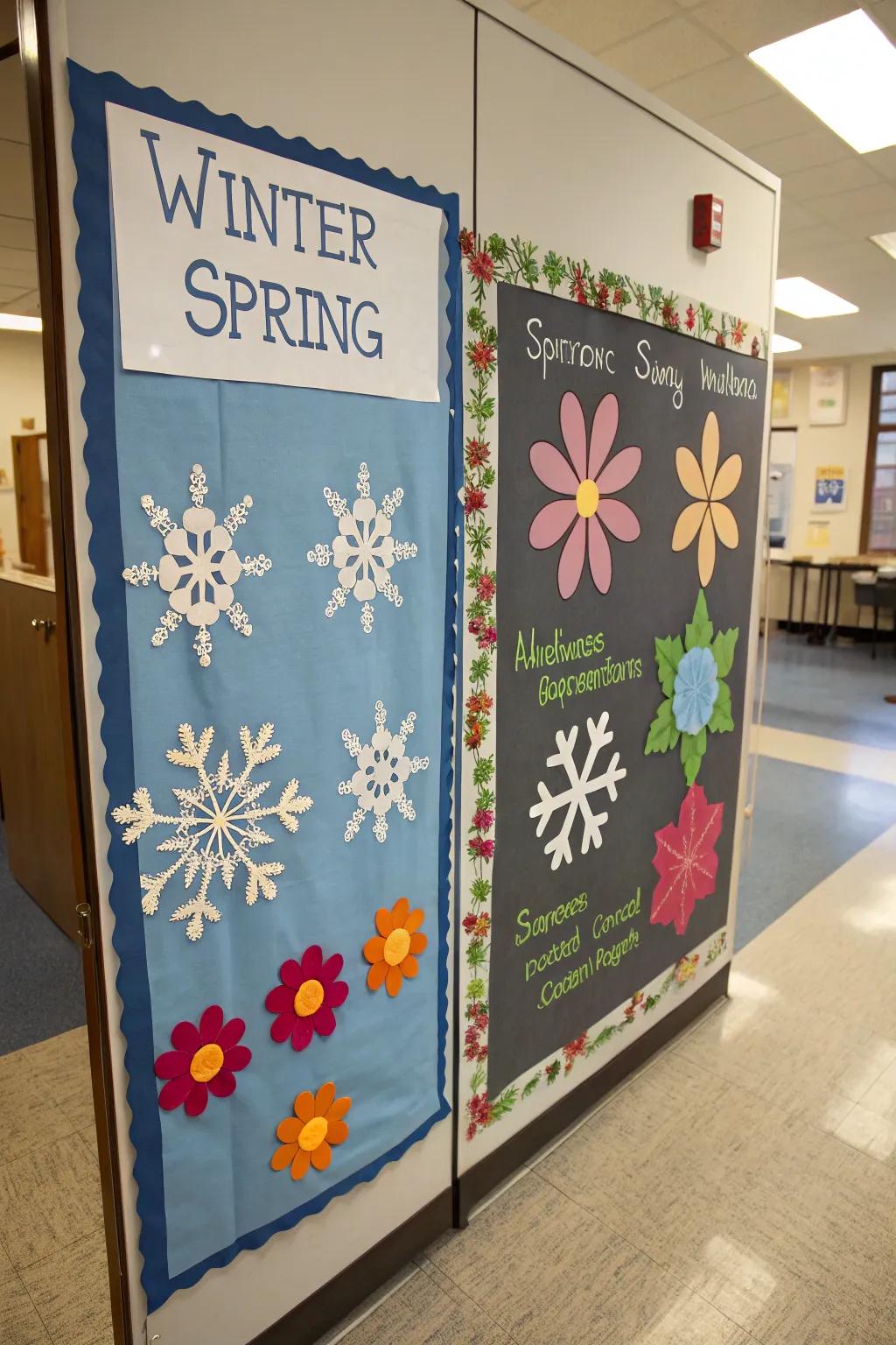 A striking representation of the seasonal change on the bulletin board.