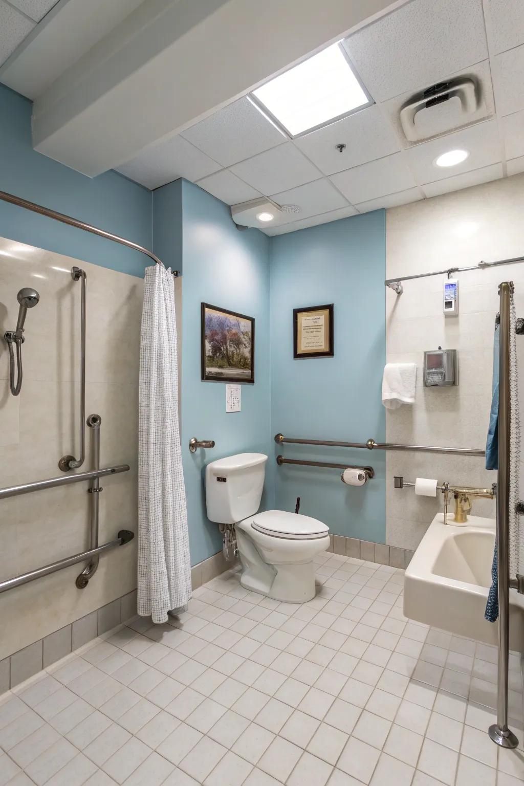 Inclusive features make the restroom accessible and comfortable for everyone.