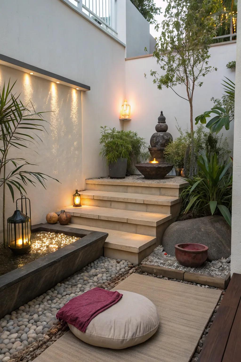 Make a tranquil Zen space in your stair area for moments of peace.
