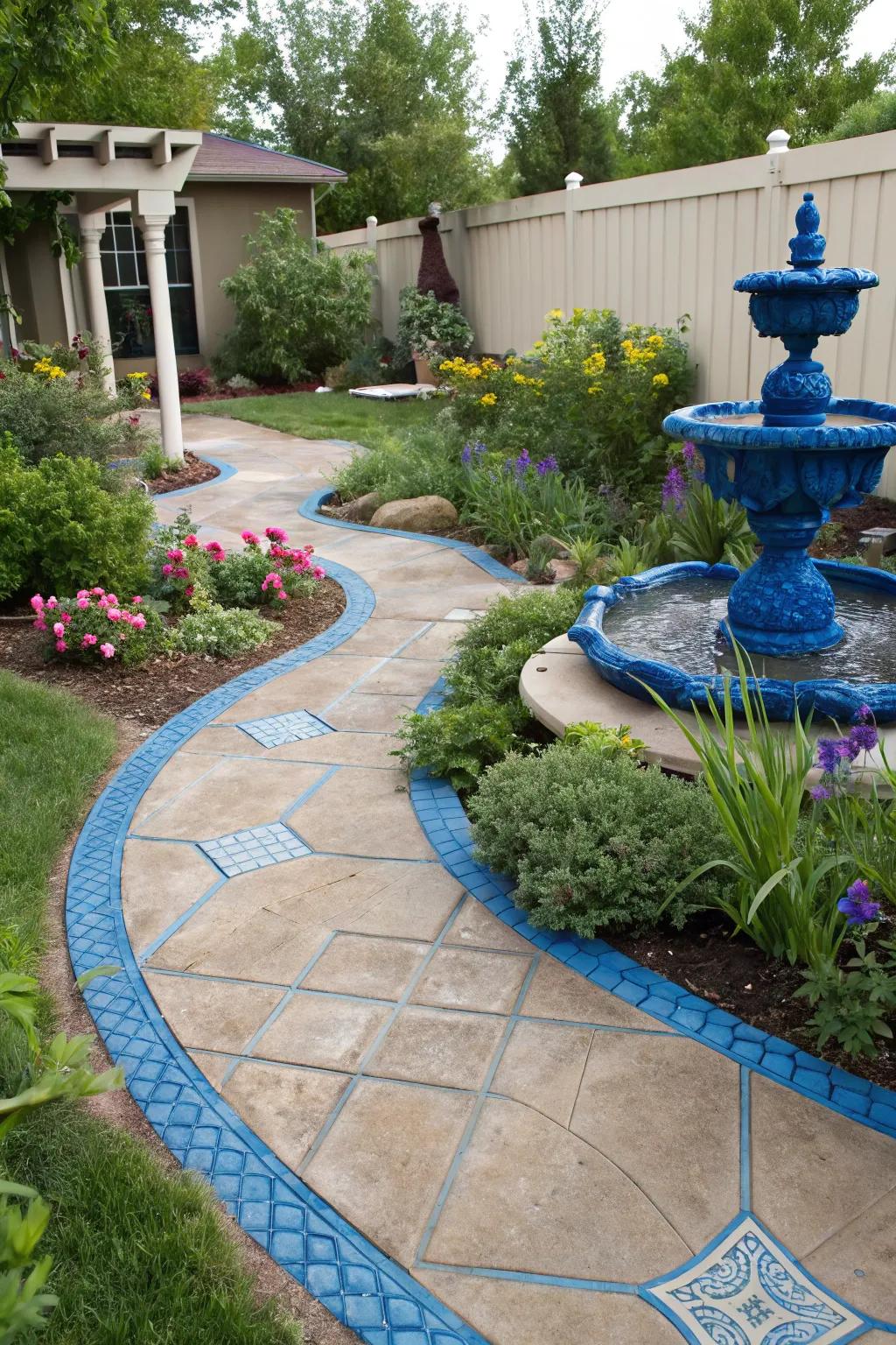 Lively azure highlights bring playful pigment to this garden.