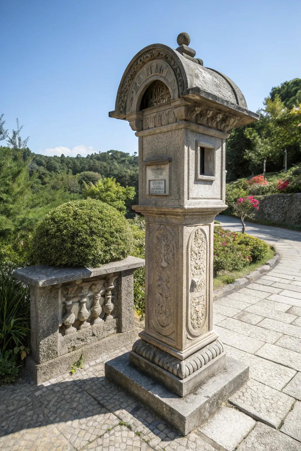 A traditional stone mailbox pillar showcasing a graceful archway.