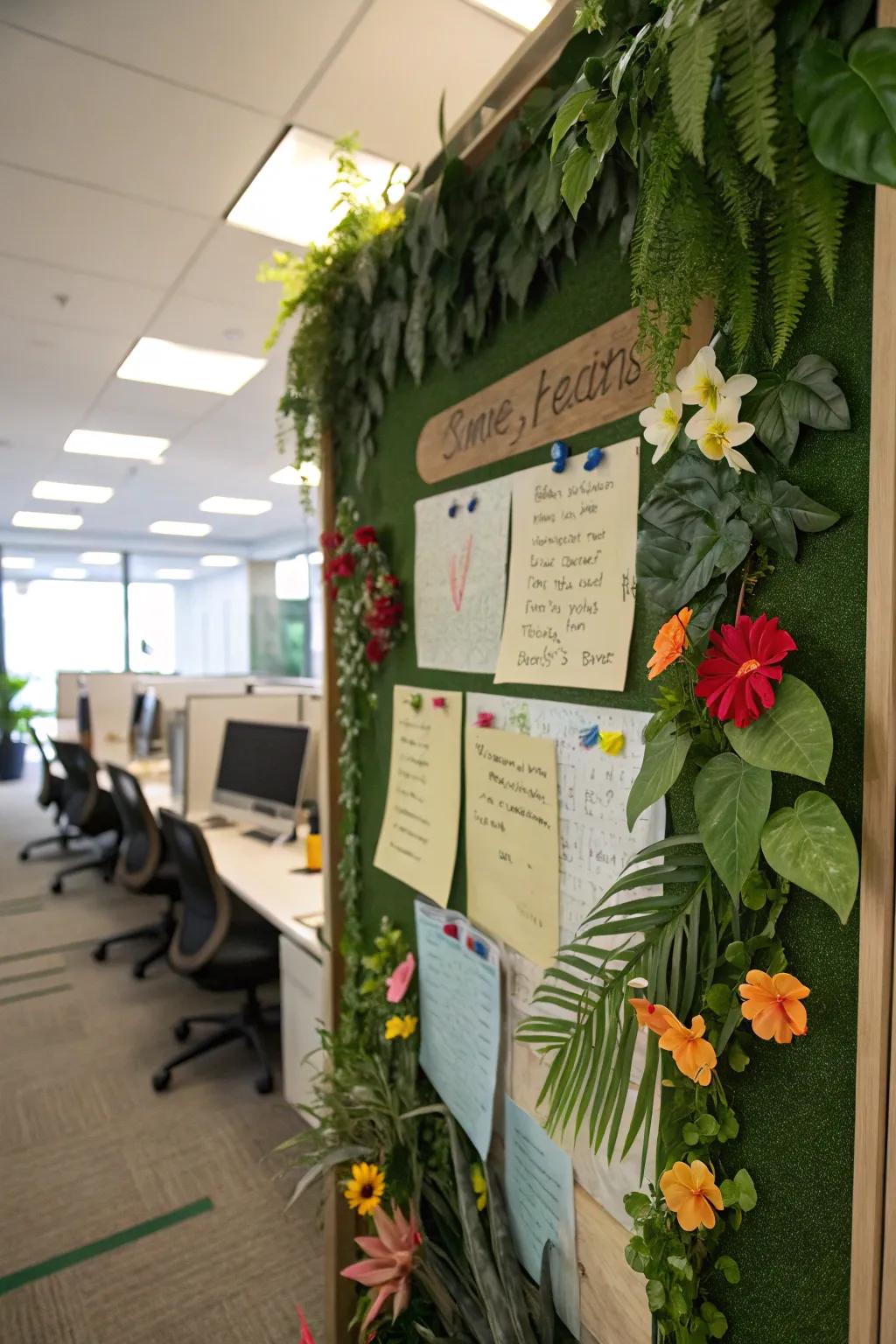 Bring the beauty of nature into your office using a lush, floral board.