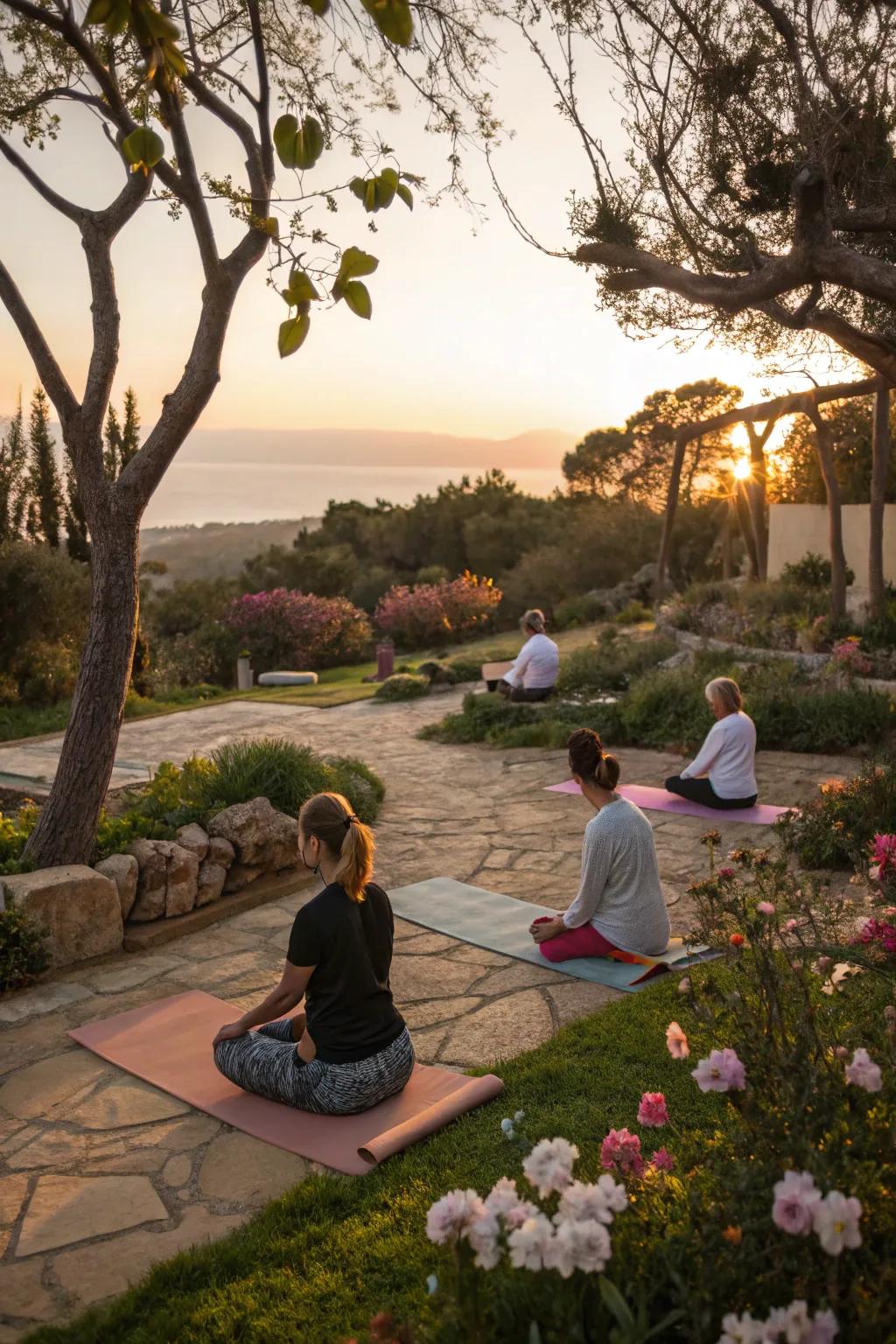 A tranquil sunset yoga session to commence the evening.