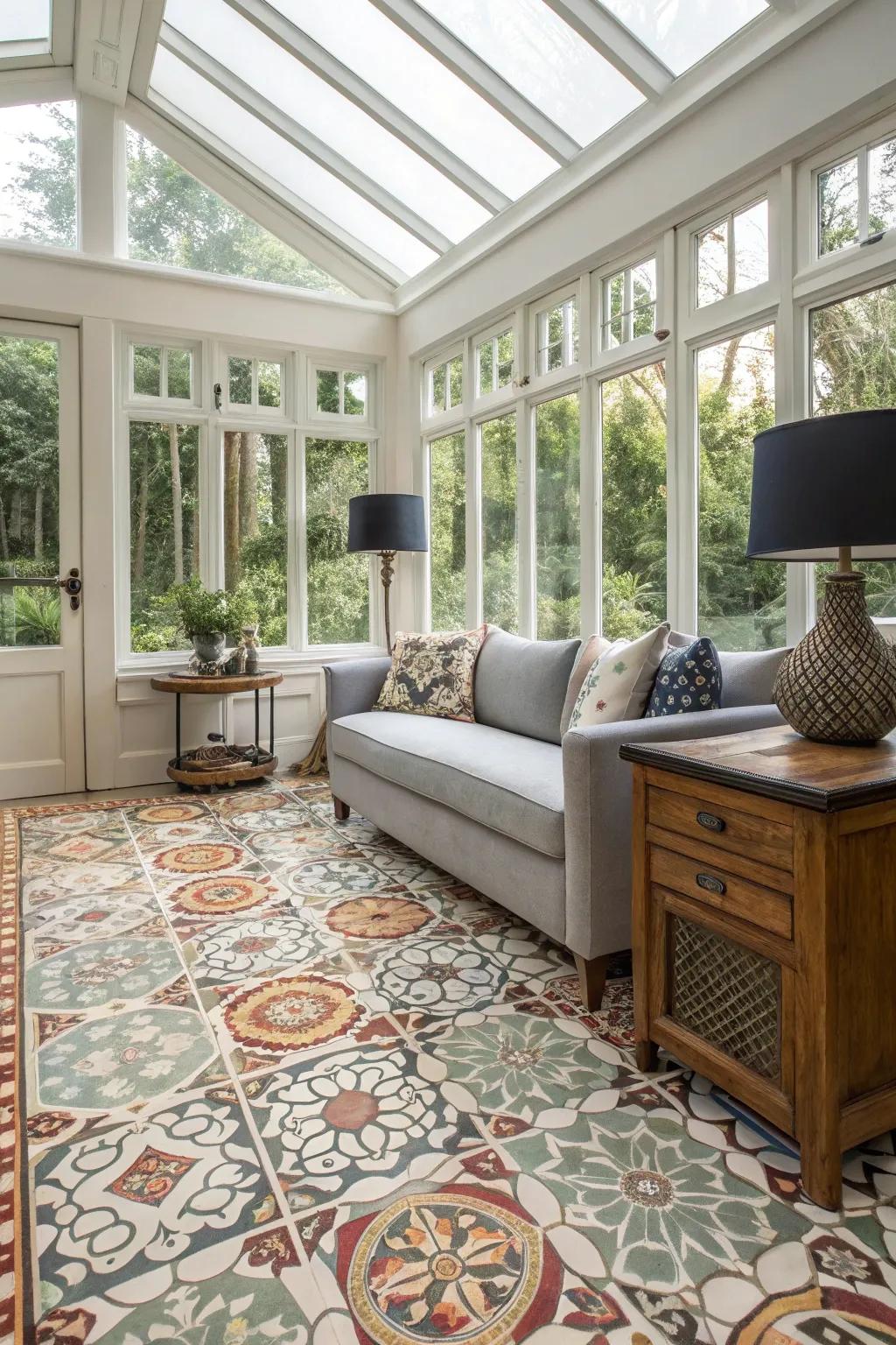 Patterned vinyl adds a splash of fun and functionality.