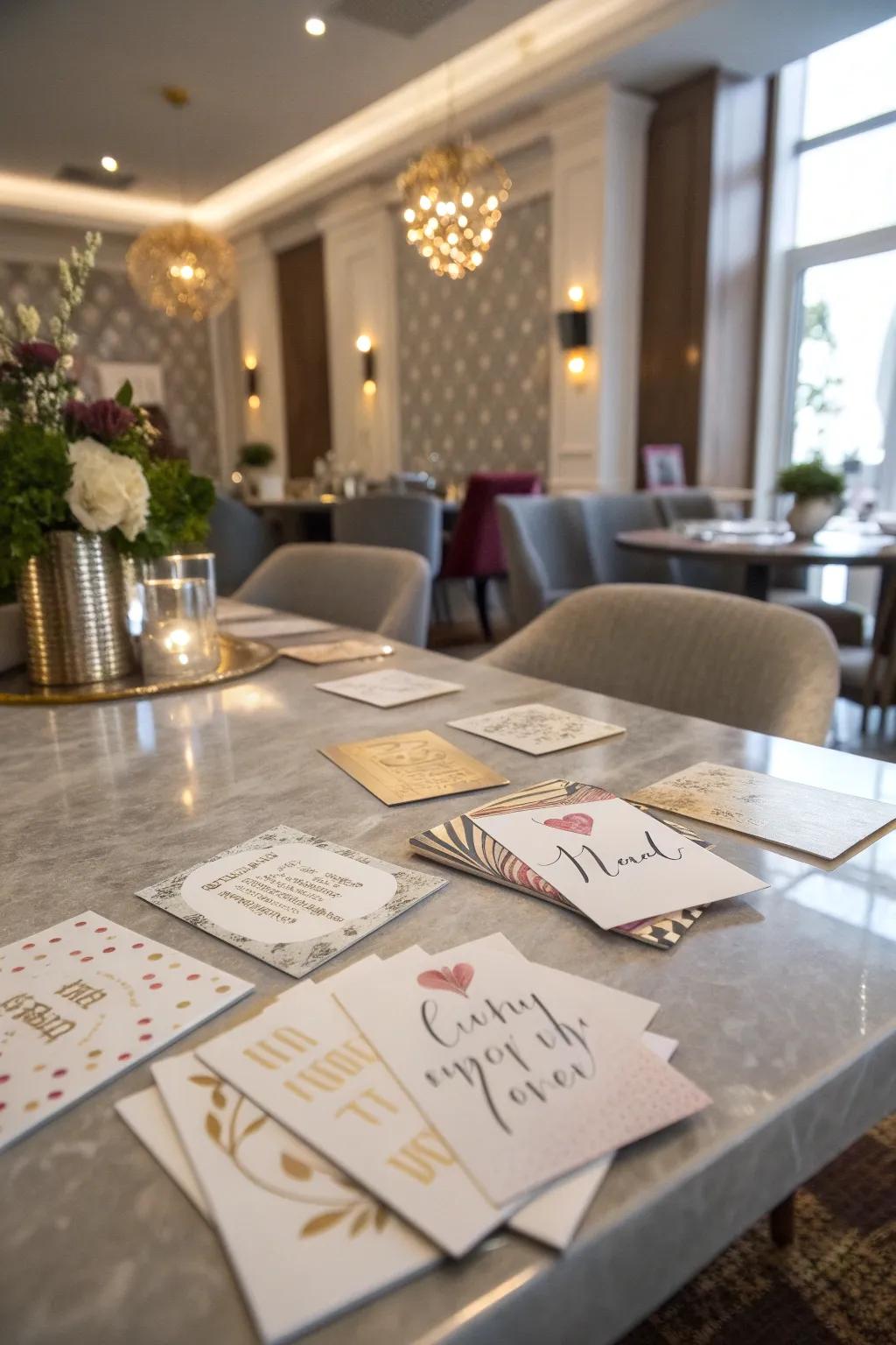 Uplifting message cards introduce an inspiring element to the table setting.