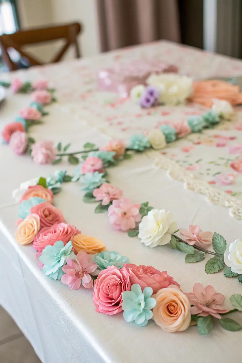 Self-made flower garlands introduce a refreshing and celebratory touch.