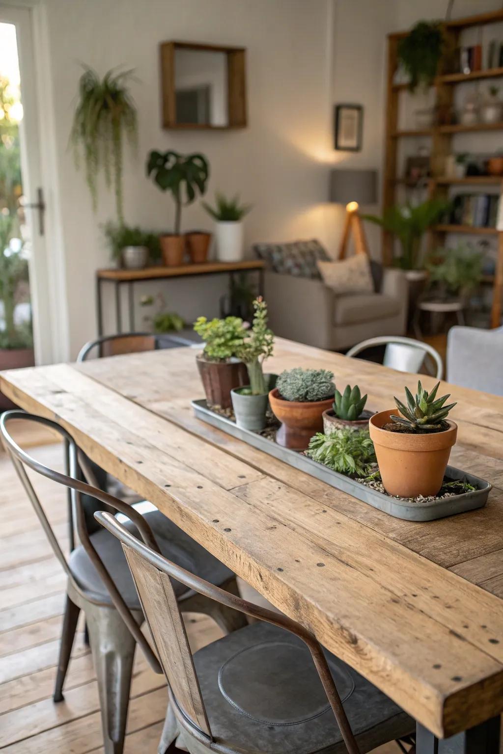Develop an eco-friendly table using sustainable elements.