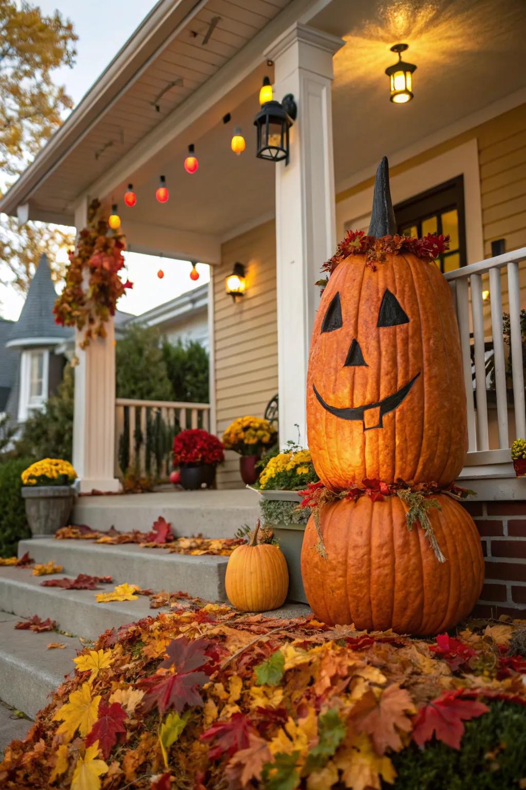 Welcome visitors with an amiable behemoth pumpkin profile that brings smiles to all.