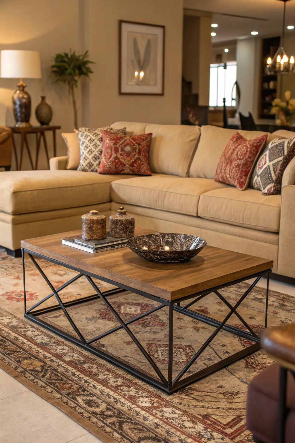 A striking center table introduces character and appeal.
