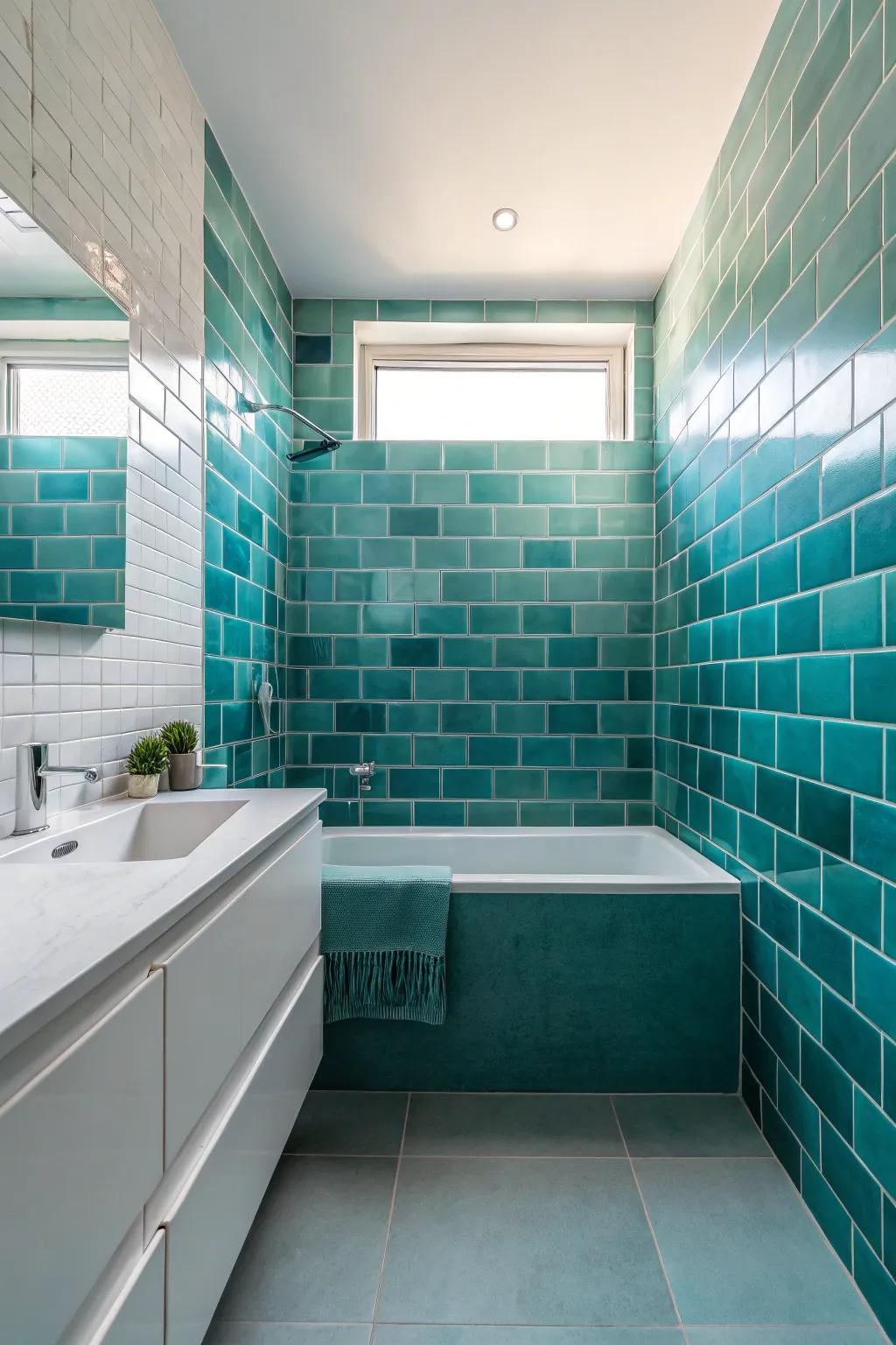 Single-color aqua bricks create a tranquil, unified aesthetic.