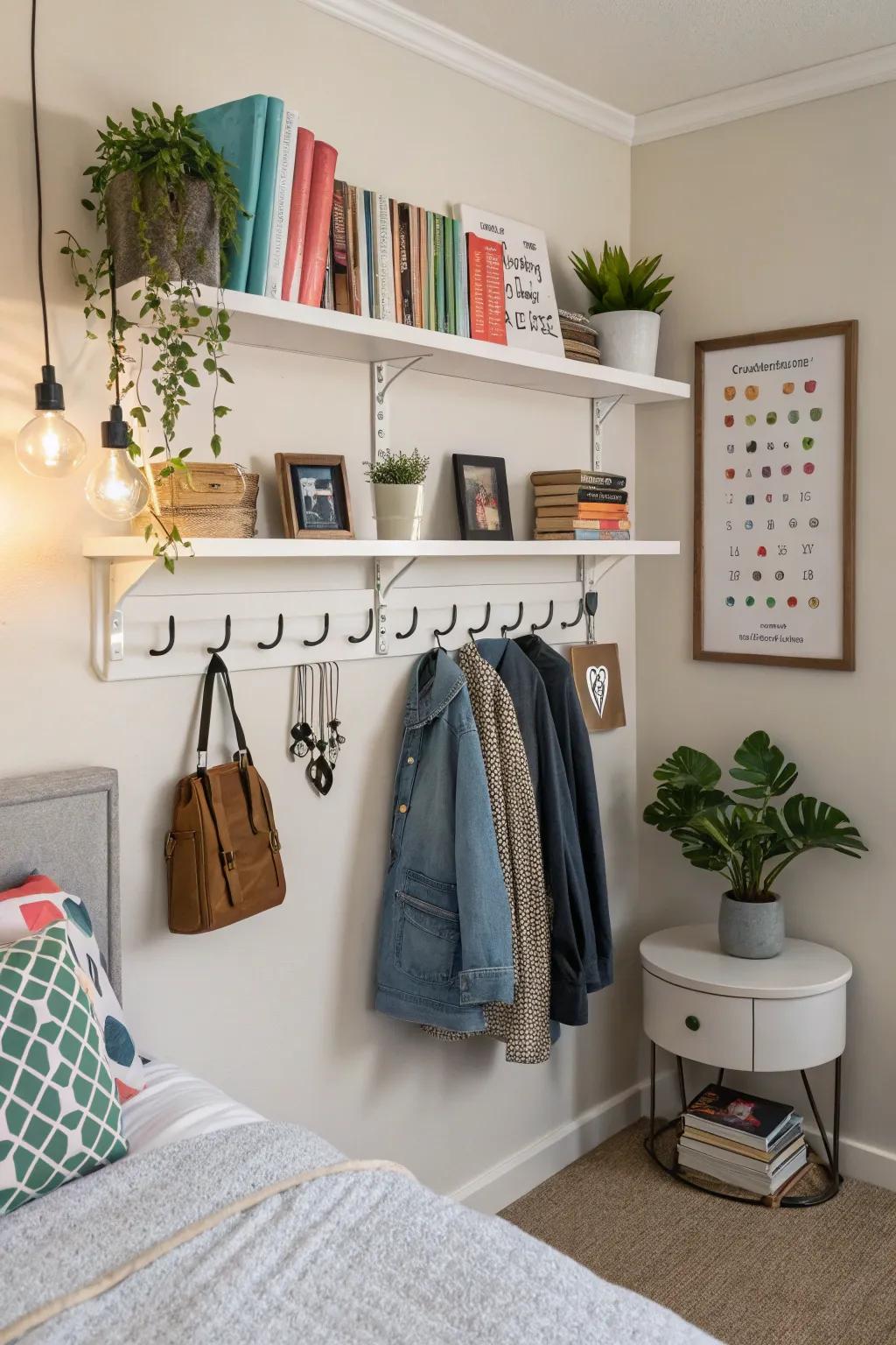 Mounted storage maximizes area without losing design.