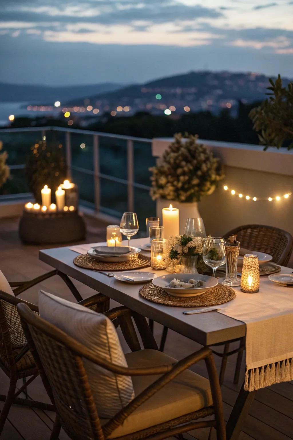 Under-table lighting emits a warm, inviting glow.