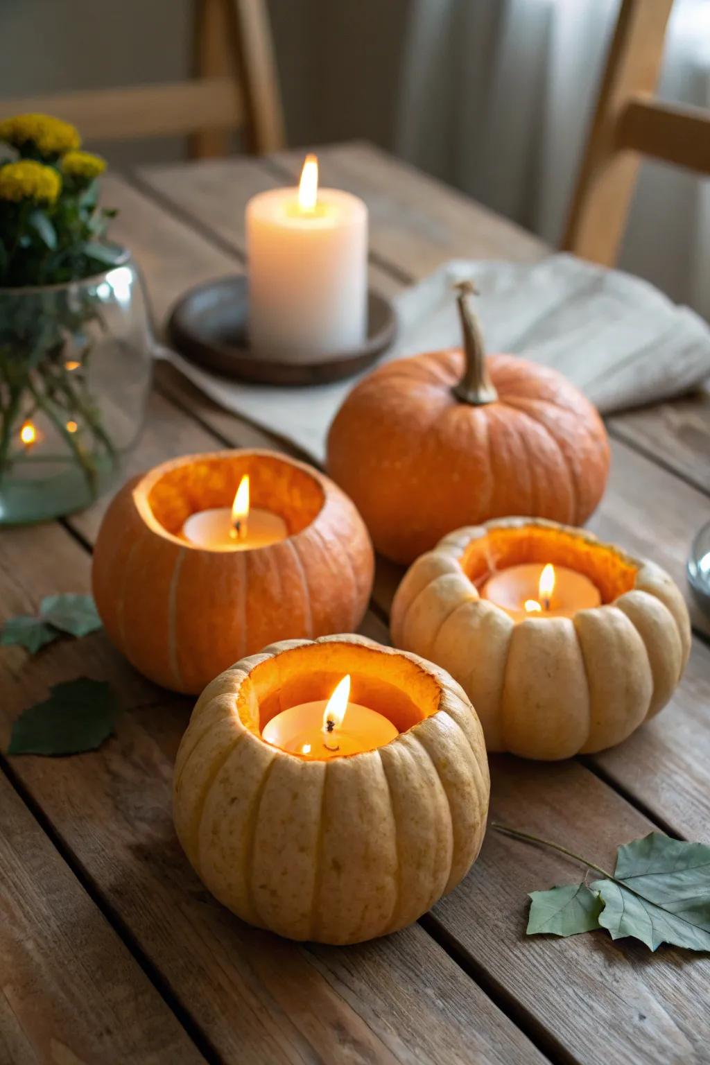 Affable pumpkin light fixtures, fostering a snug ambiance.