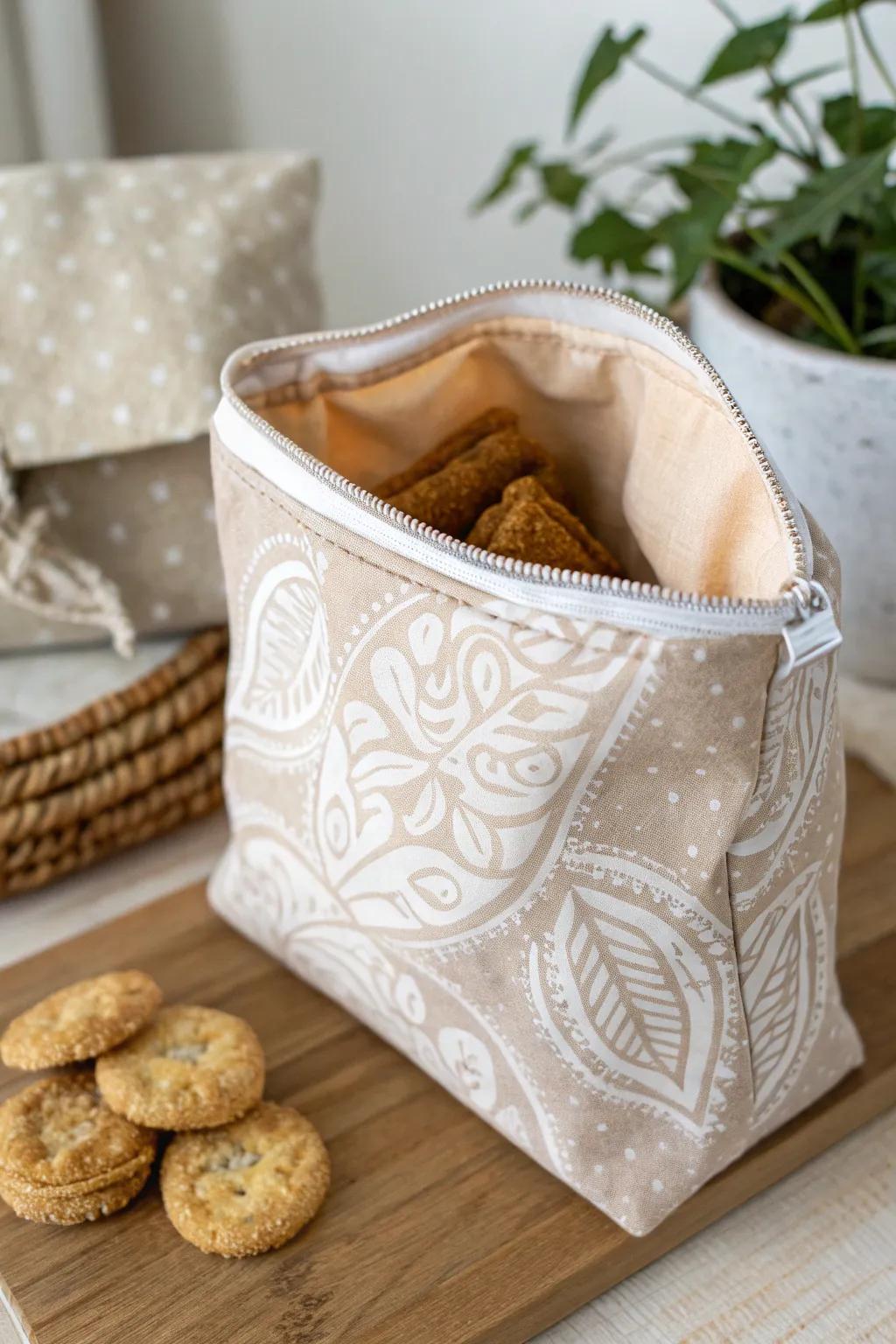 Sophisticated and Sustainable: Elevate your snacking experience with these artisanal reusable munchie pouches.