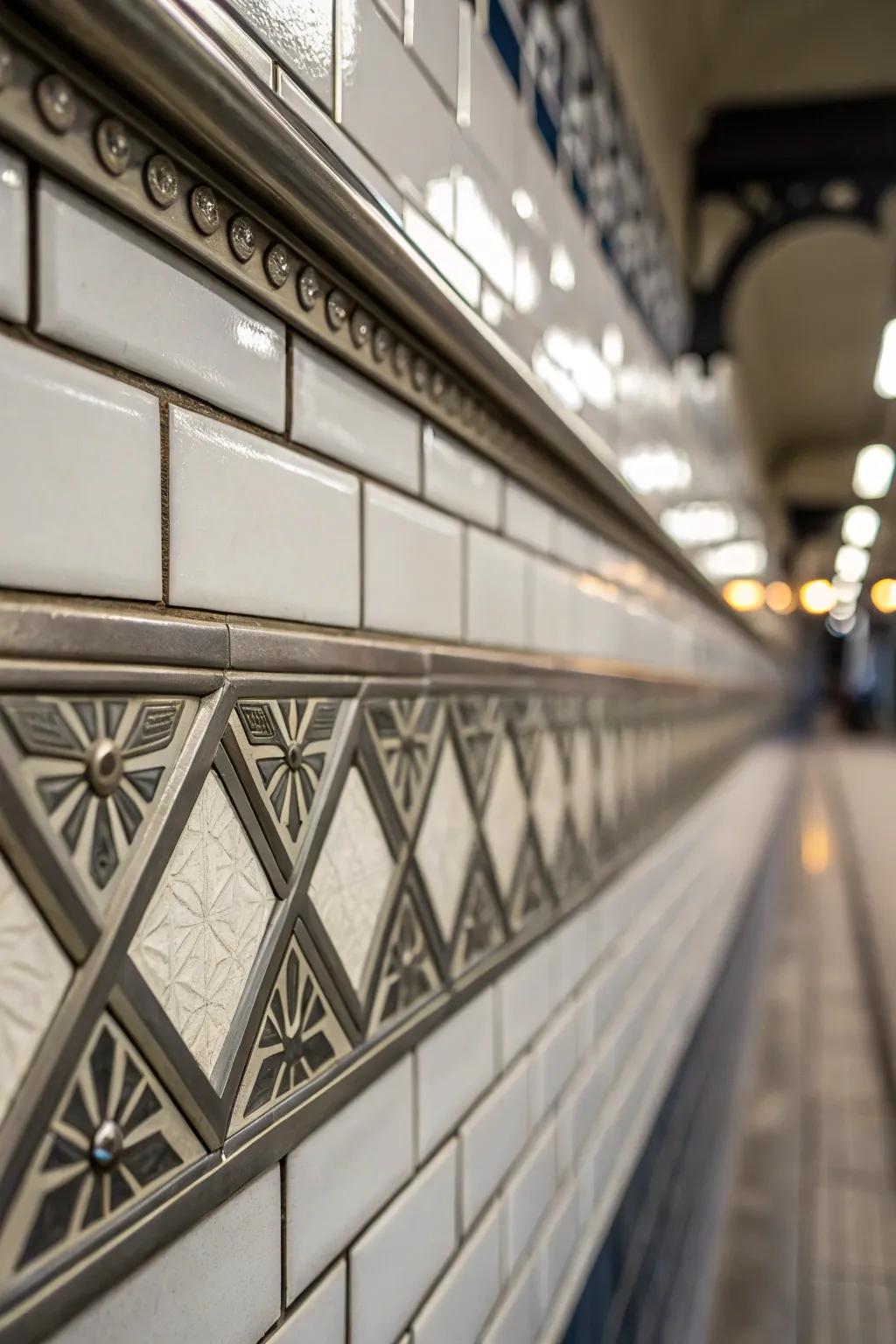 Metal border profiles add striking visual separations in tiling designs.