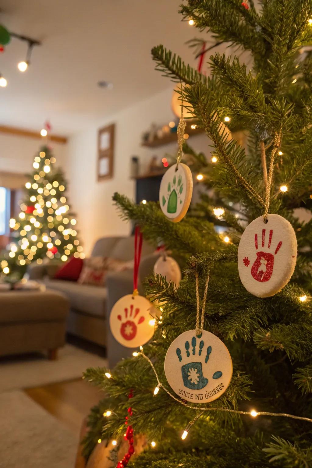 Handprint ornaments encapsulate treasured family memories.