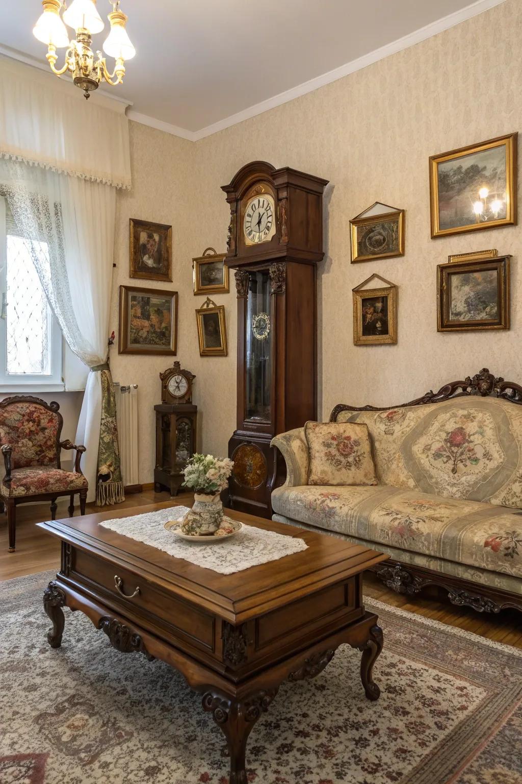 Antique finds add character and charm to this classic living room.