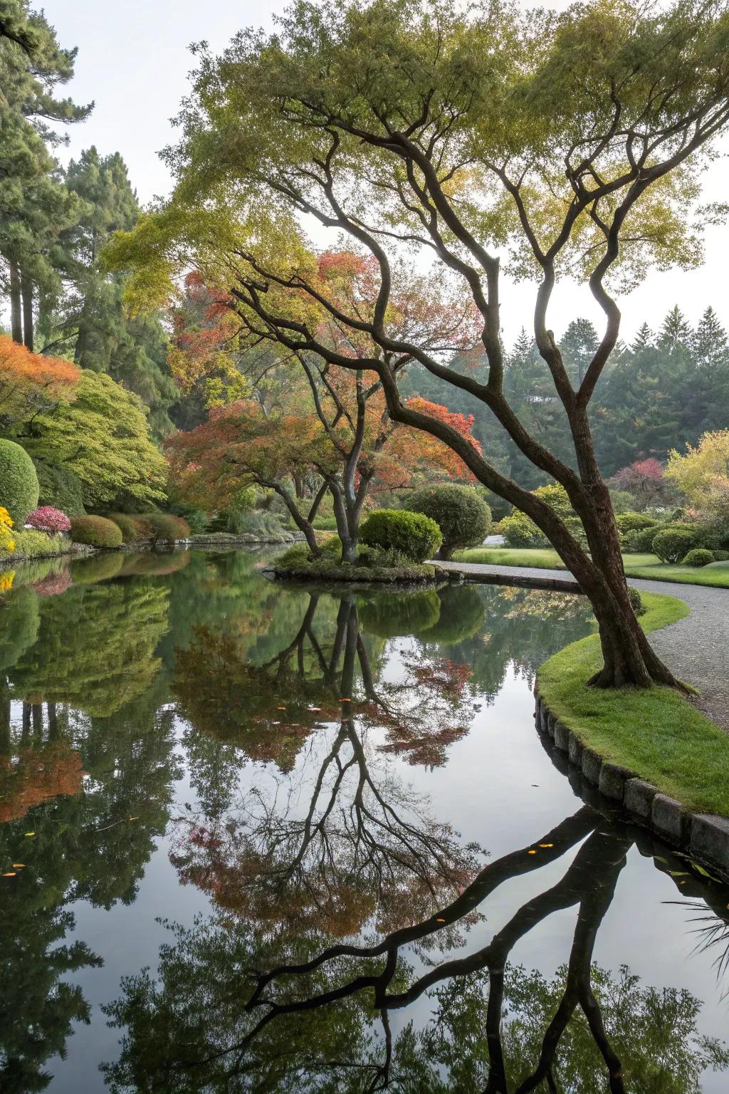 Amplify depth and beauty by experimenting with tree reflections.