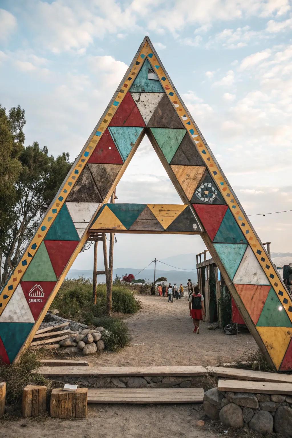 An eclectic triangle arch for those who adore blending styles and textures.