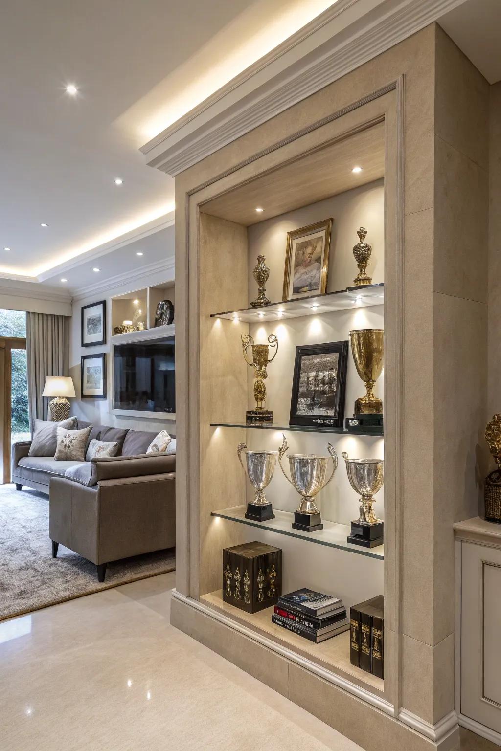 Trophy display in an alcove