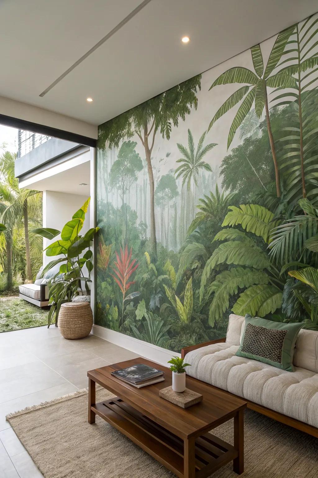A tropical mural turns your space into a lavish jungle.