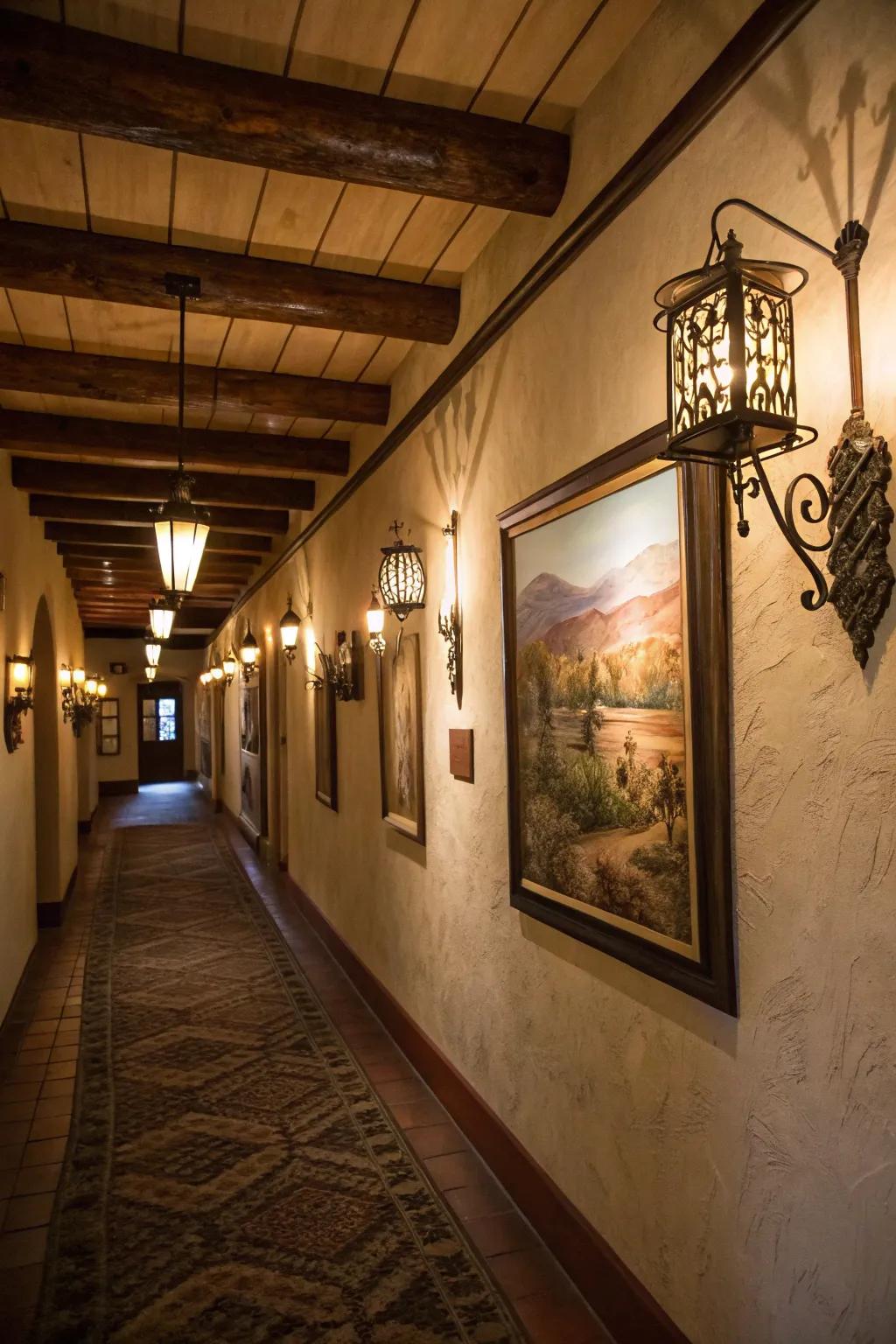 Country sconces add warmth and character to walls.