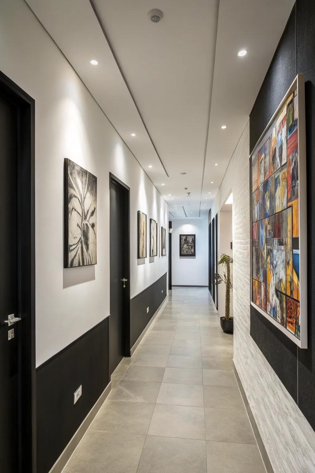 Stylish single-hue walls with striking contemporary art.