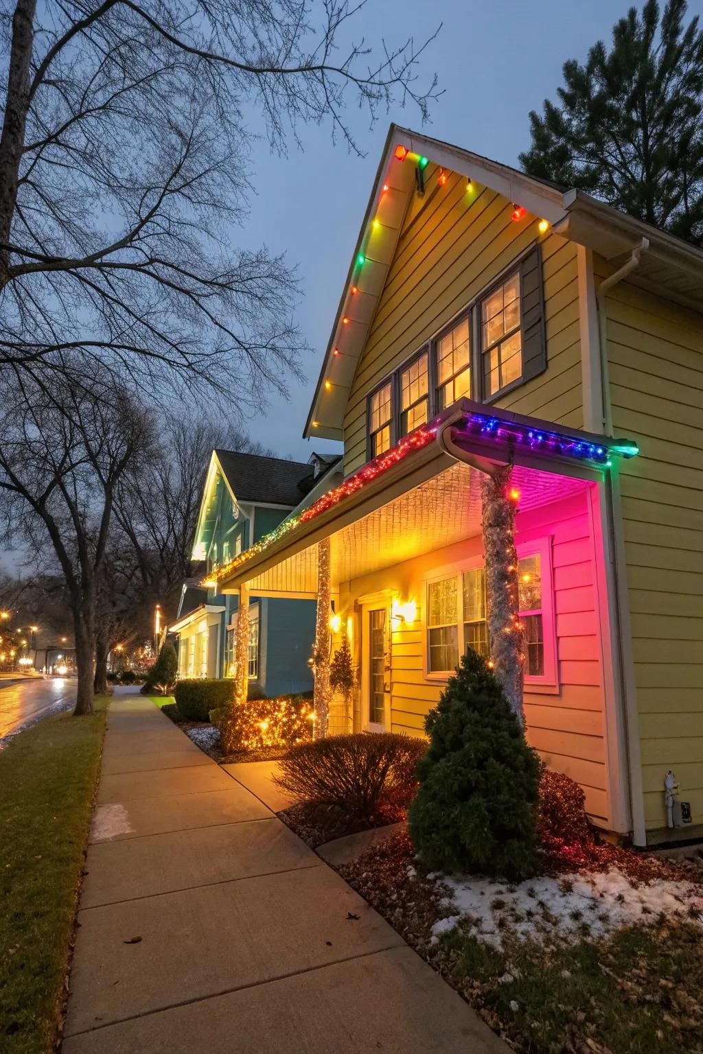 Colorful lights add a festive touch during special occasions.