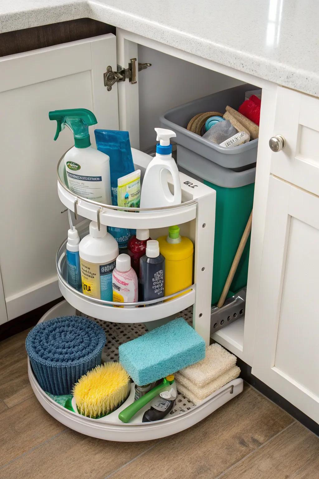A rotating tray makes previously inaccessible items easy to reach.