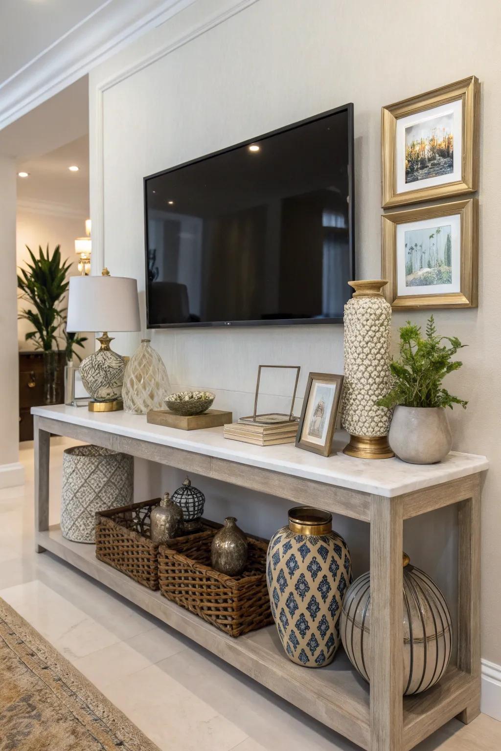 A low-lying console maintains a sleek, understated look.