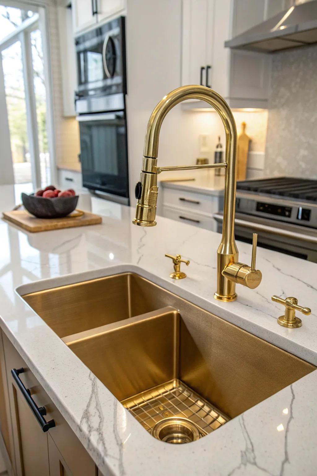 An elegant combination featuring an undermount sink paired with a fashionable pull-down sprayer faucet.