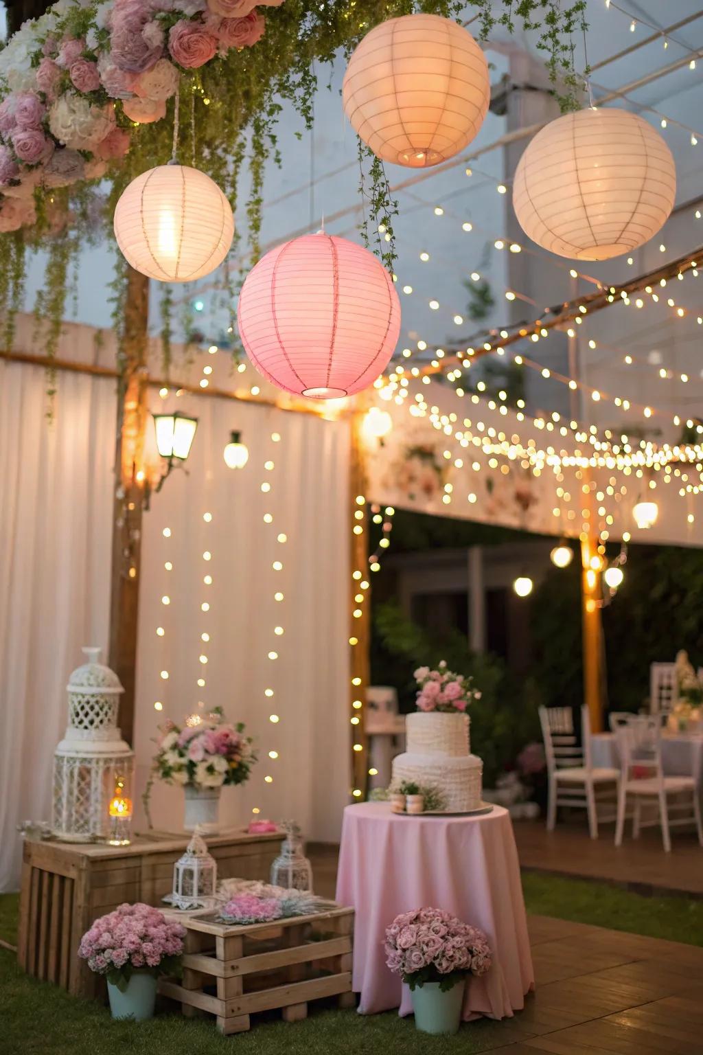 Magical ambiance crafted by whimsical twinkle lights and lamps.