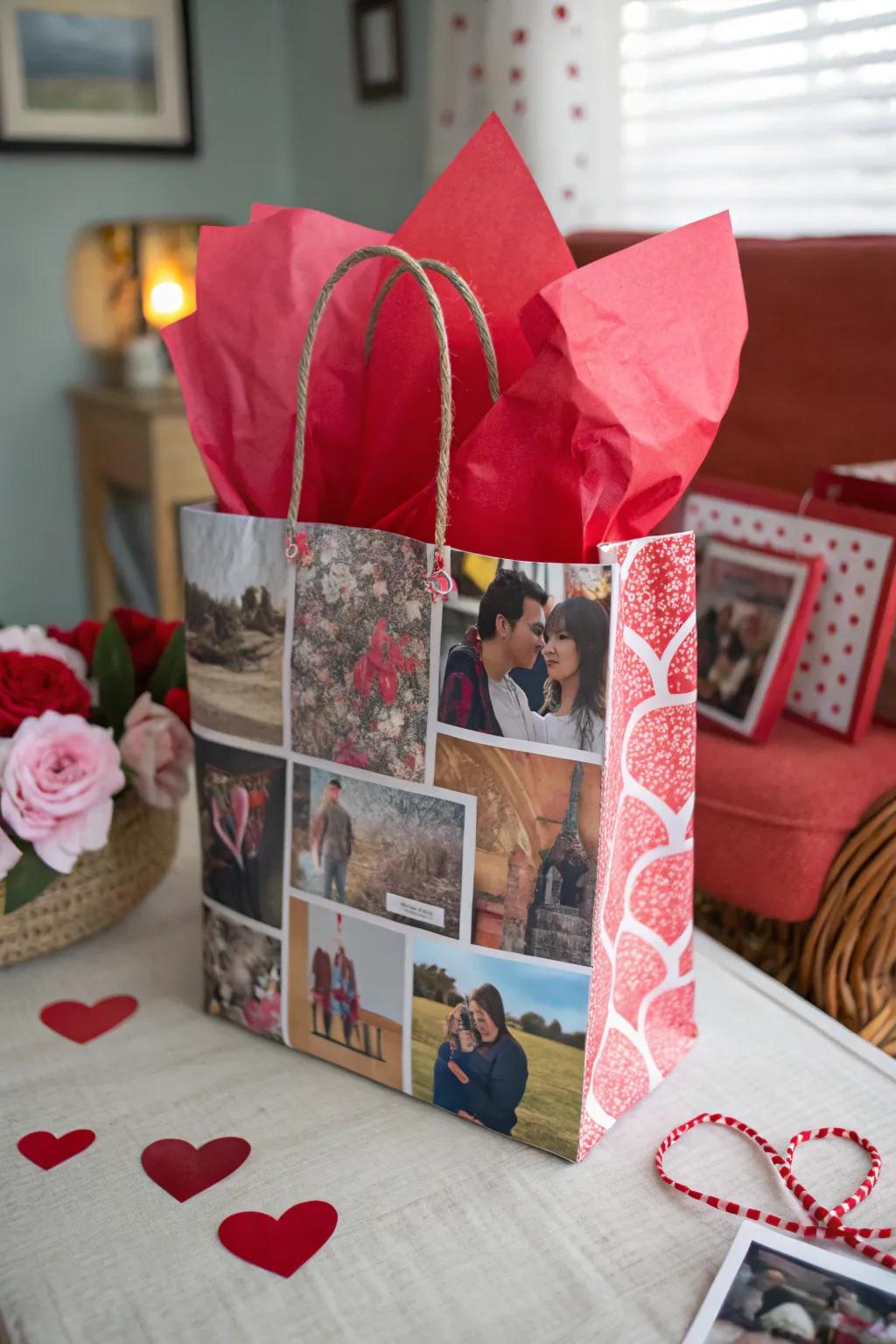 Distinctive varied medium collage Valentine's surprise bag.