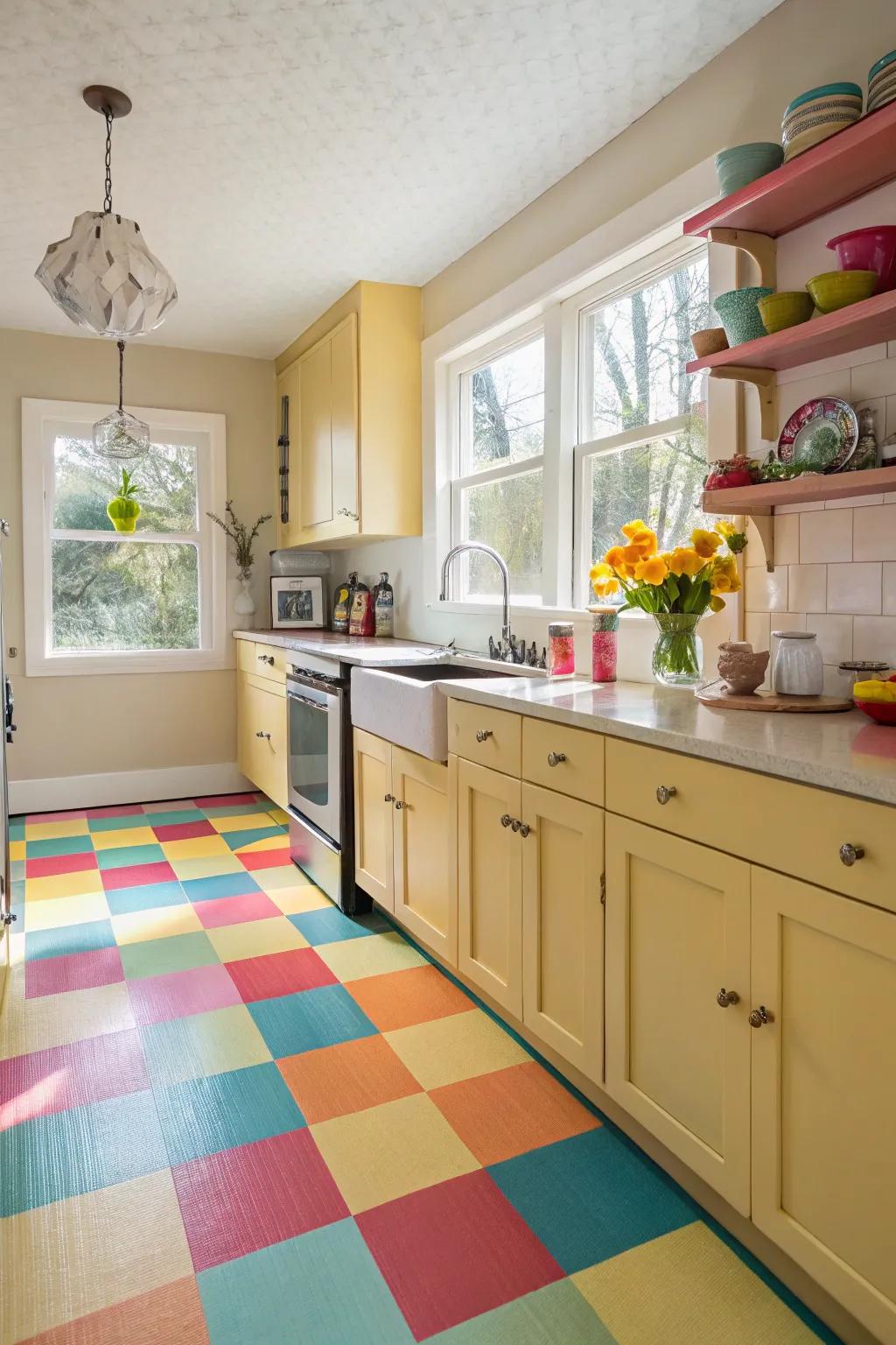 Easily introduce a burst of color through vinyl flooring.