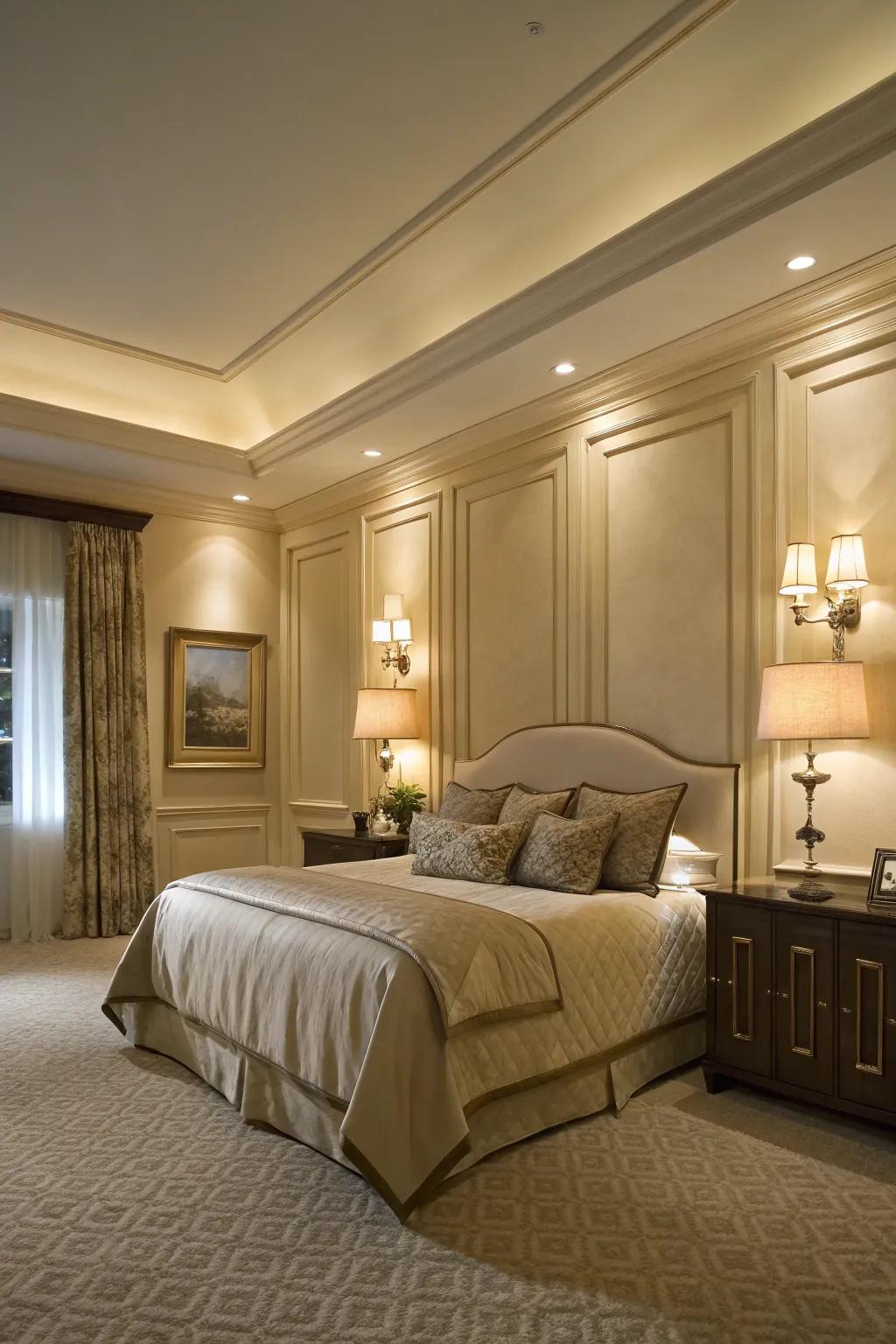 Assimilated illumination in paneling adds coziness and elegance.