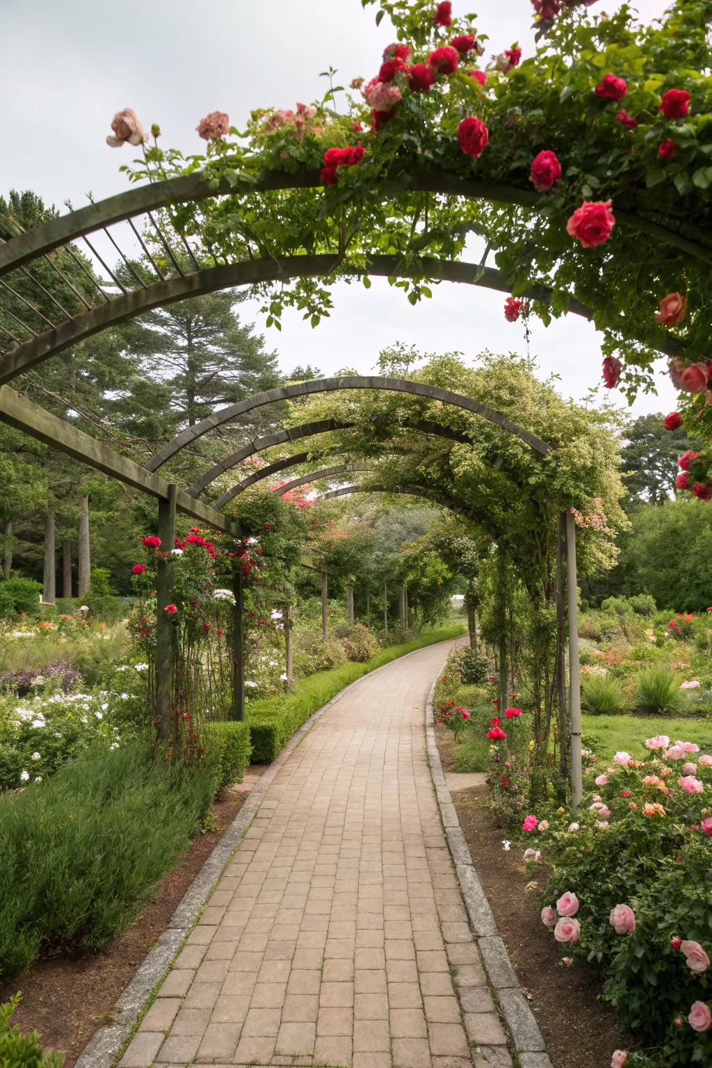 Arched structures offer structure and romance to pathways.
