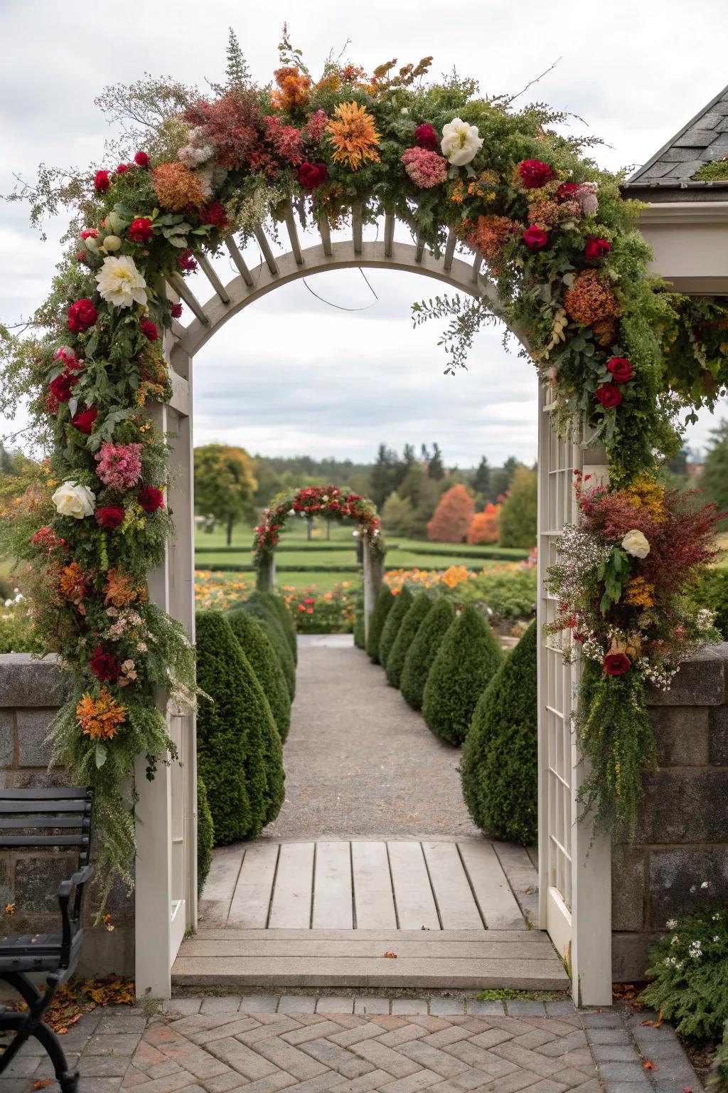 Seasonal ornaments keep your garden archways looking fresh and festive.