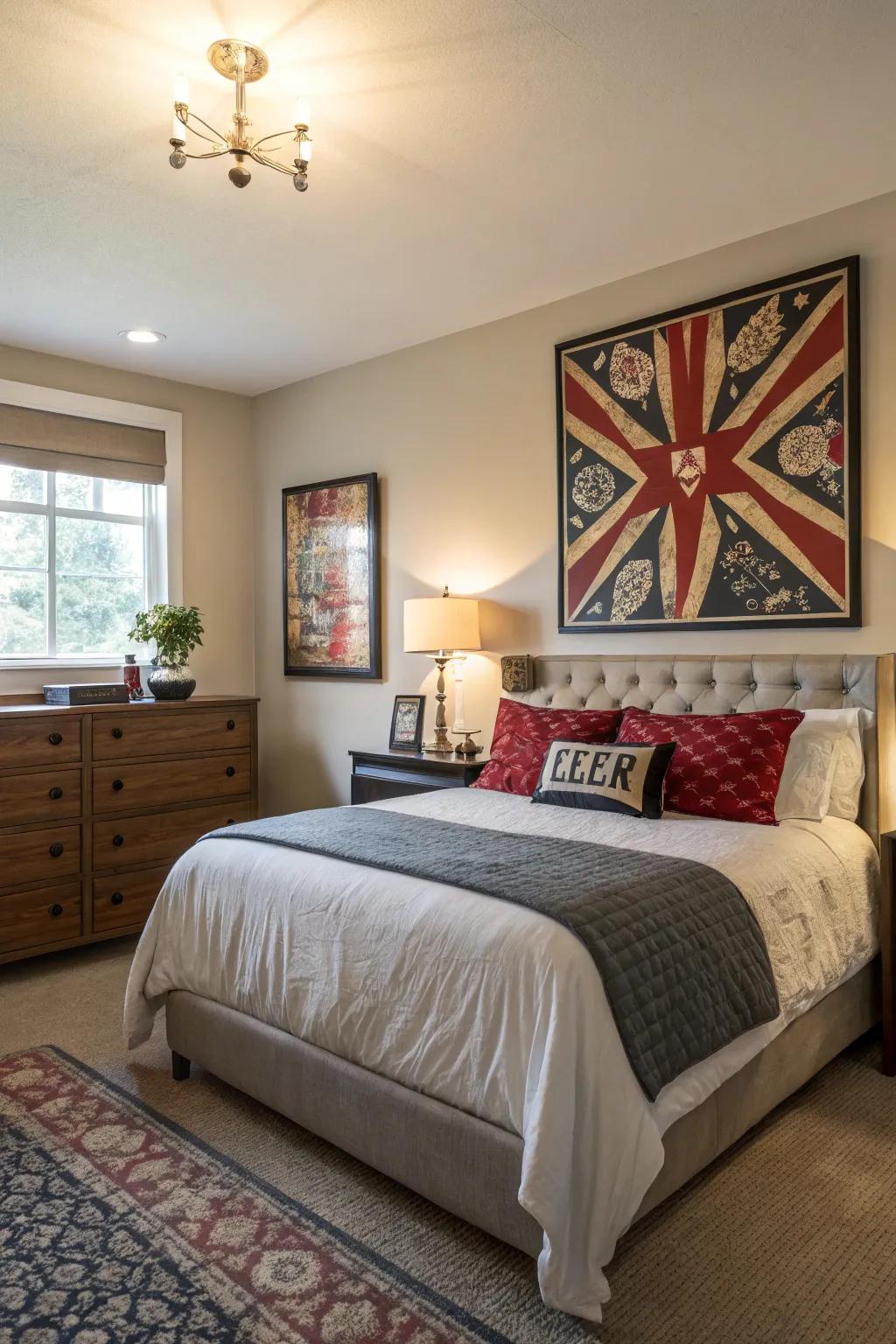 Large art creates a dramatic point of interest in your bedroom.