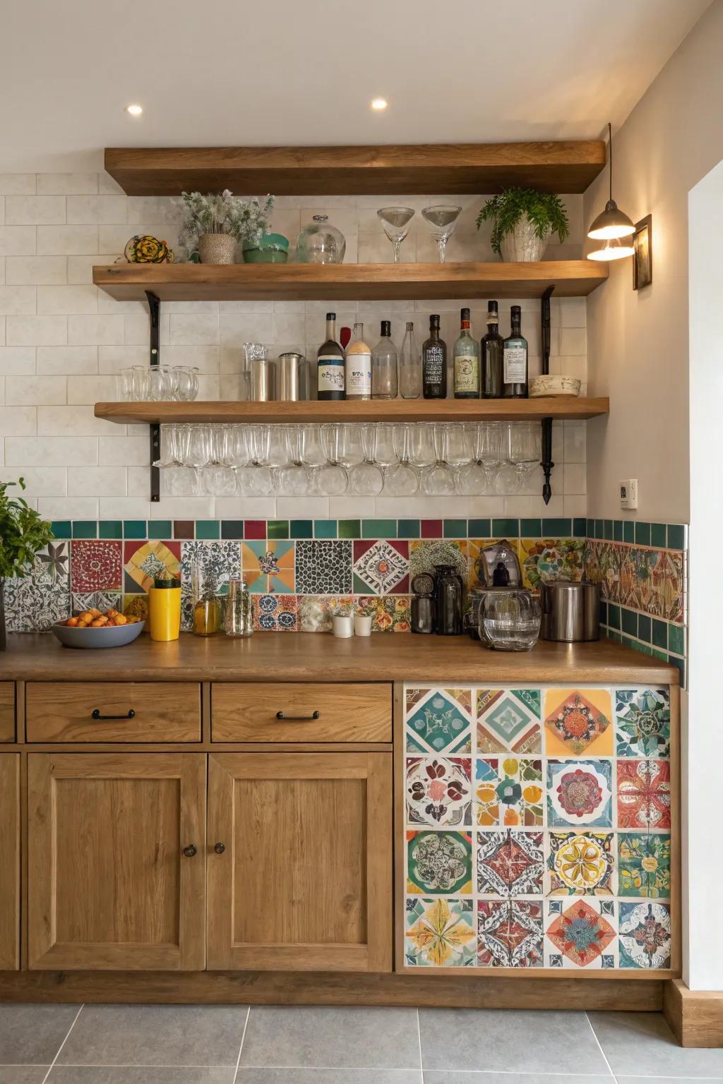Vibrant backsplashes cause your wall bar a lively and appealing focal point.