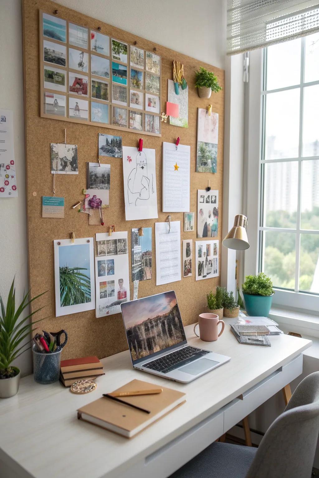 Corkboard walls combine utility with style in any workspace.