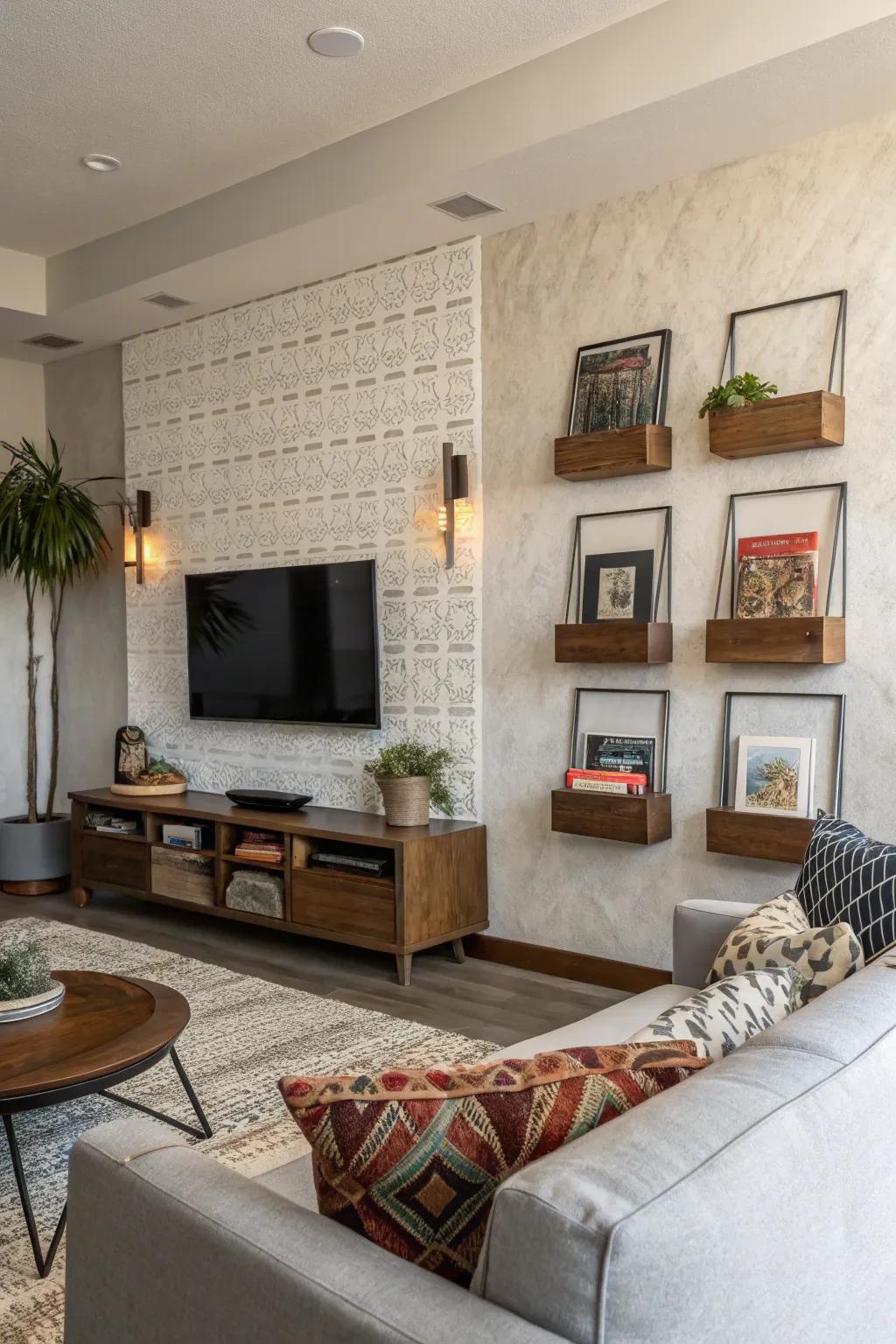 Surface enriched wall pockets contribute a stratum of depth and intrigue.