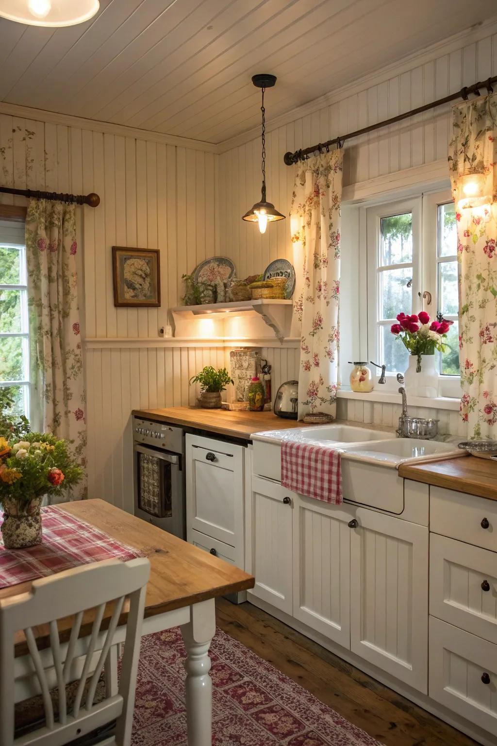 Groove panel incorporates quaint allure to this inviting culinary space.