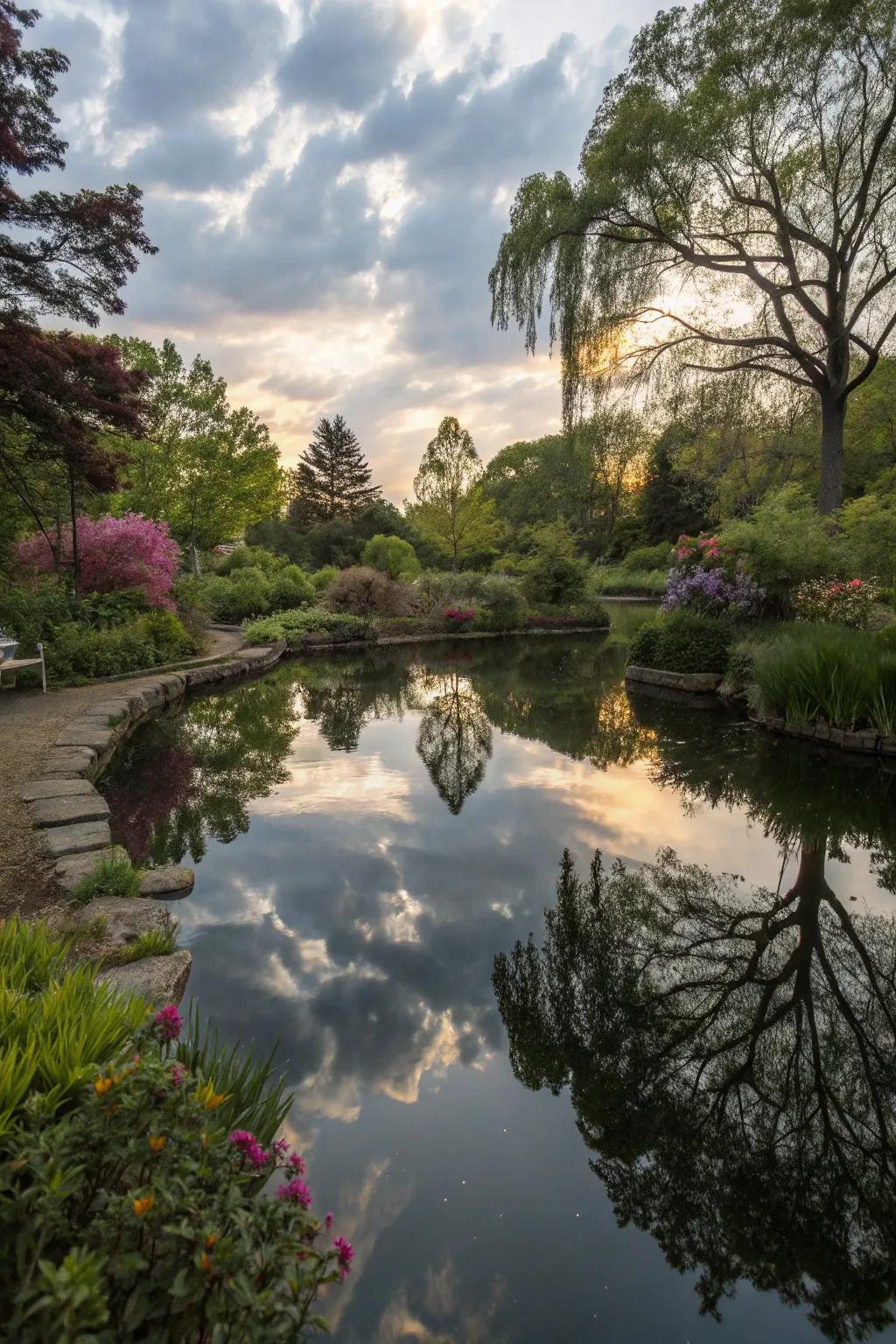 Water reflection pools make spaces seem bigger.
