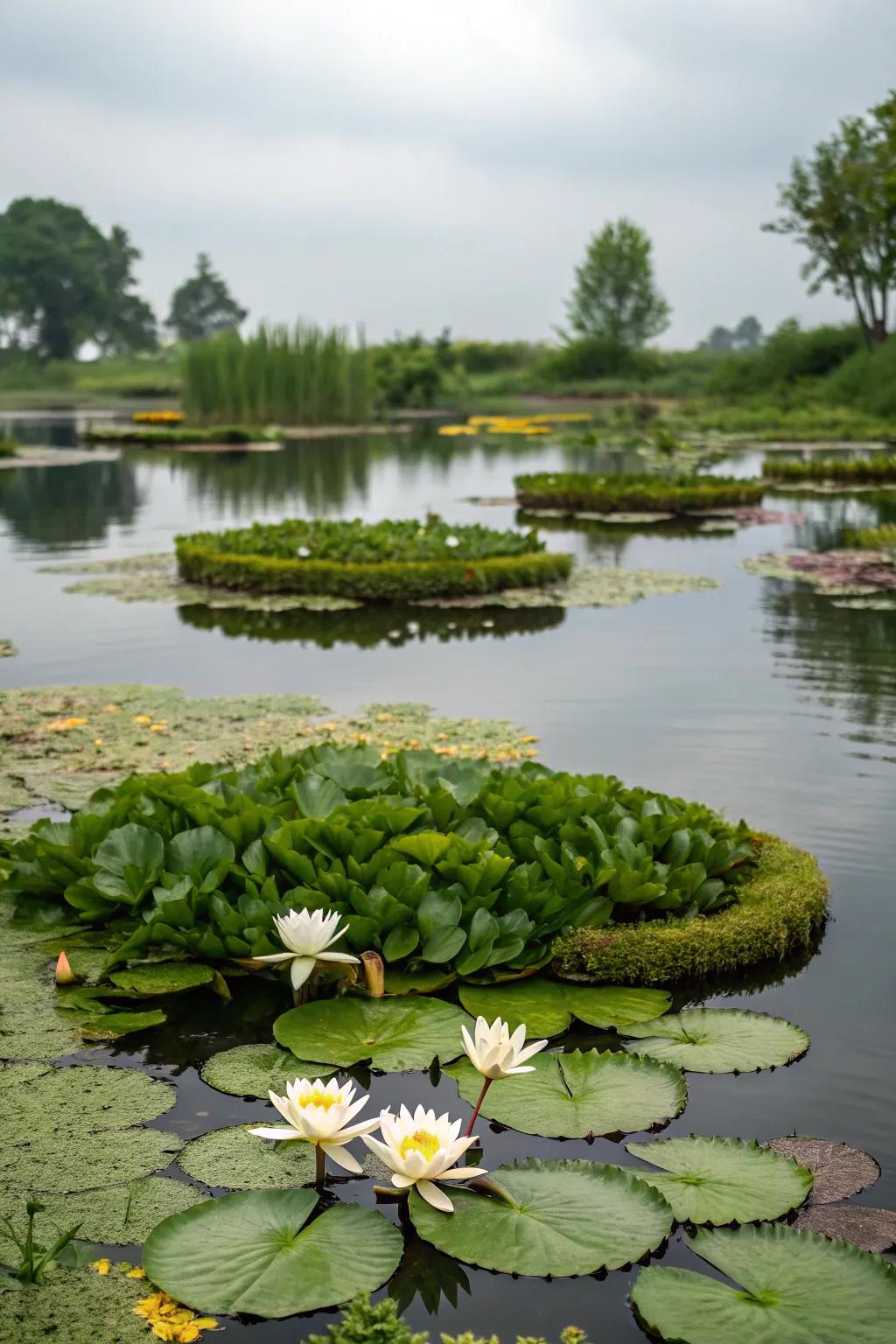 Floating plant spaces provide a unique twist to water gardens.