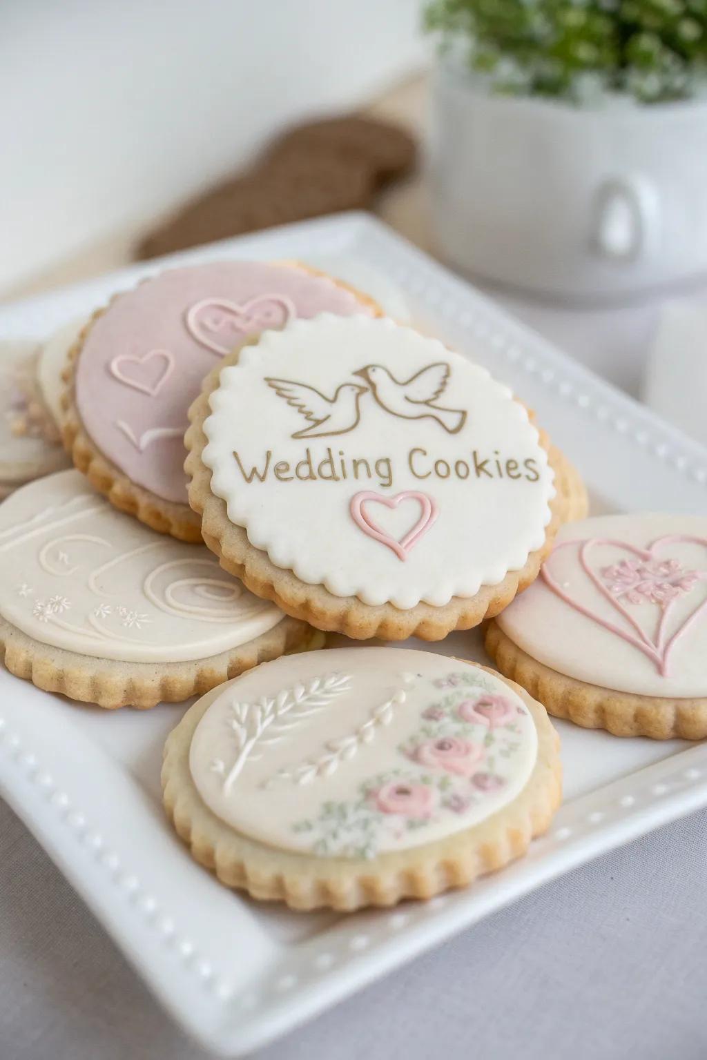 Custom stamped cookies make a unique statement at weddings.