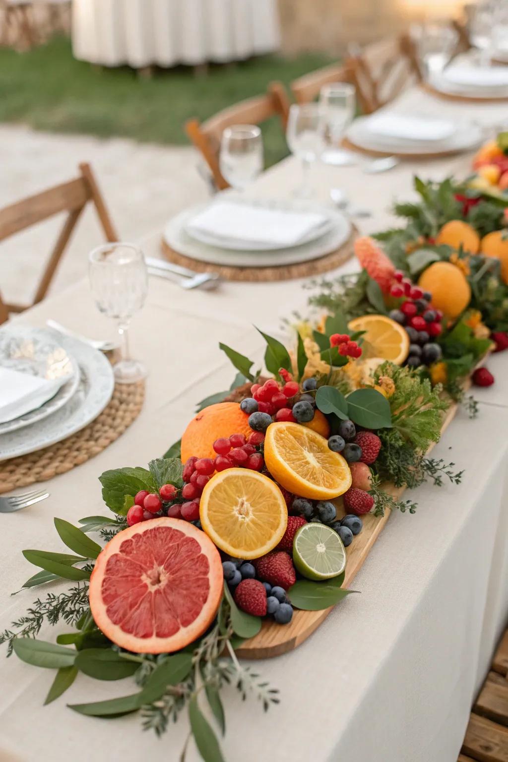 Seasonal fruits introducing color and freshness to the head table.