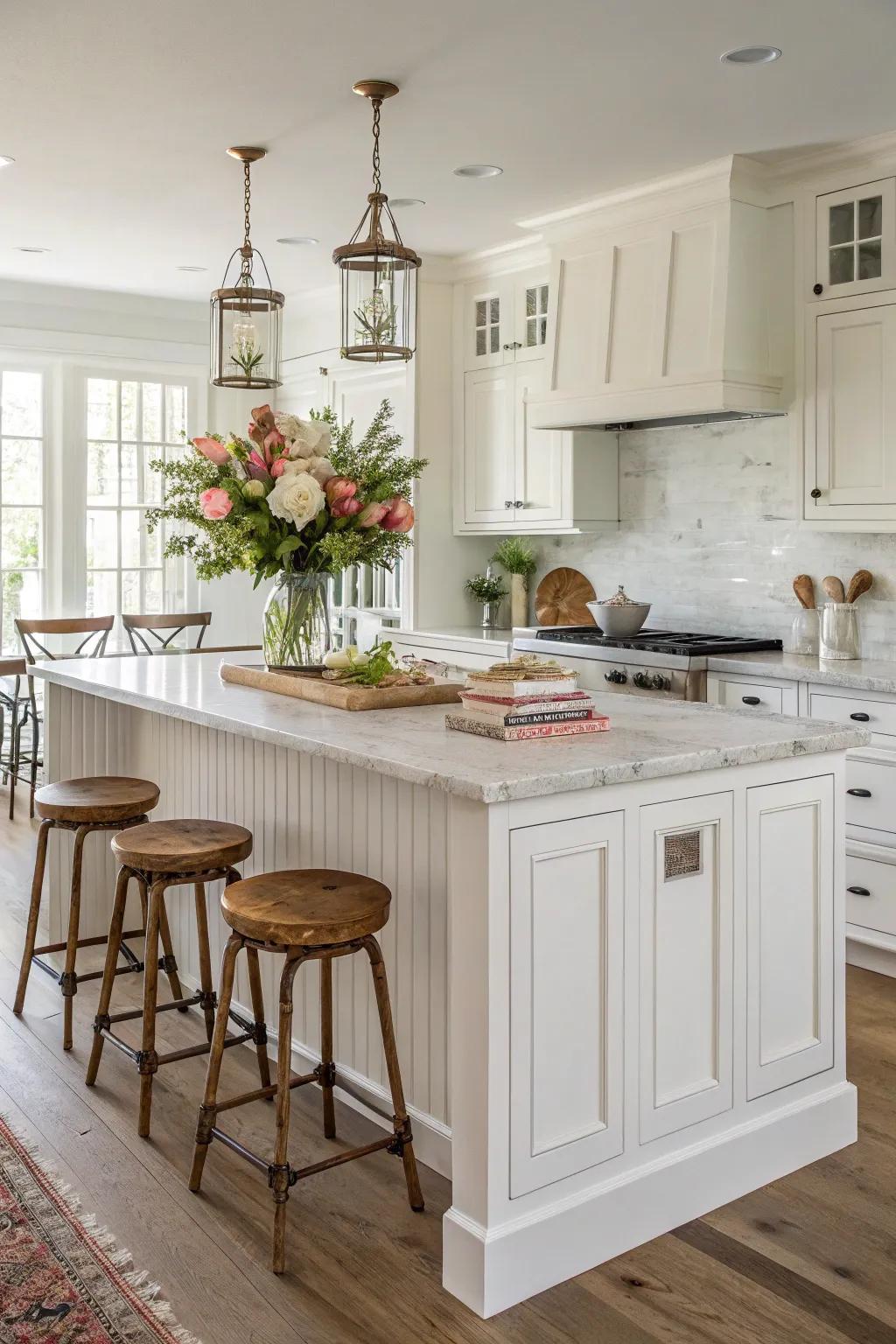 The kitchen gains both style and utility from its central island.