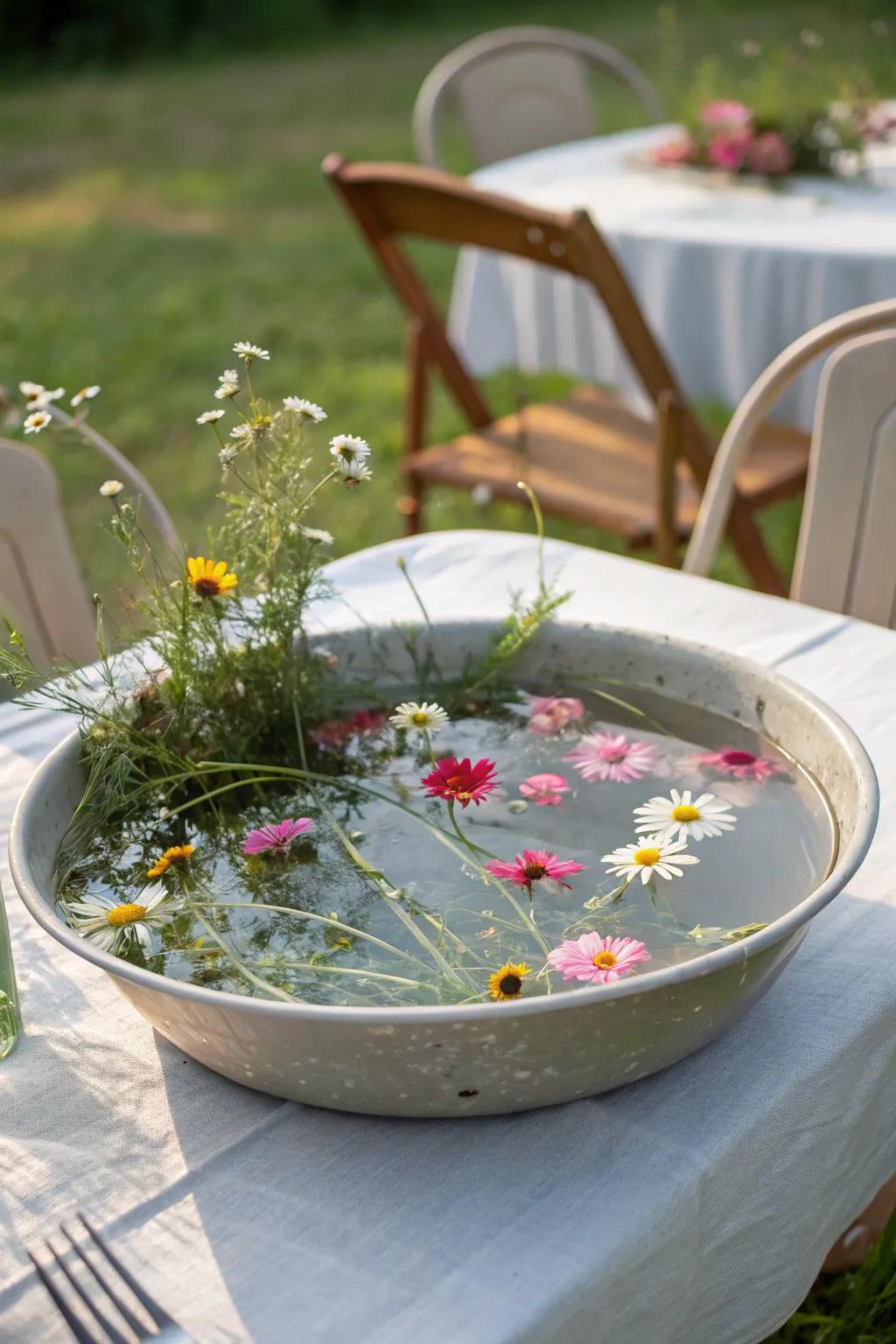 Wildflowers submerged within water generate a revitalizing centerpiece.