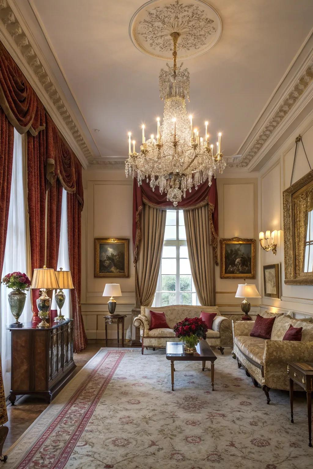 Enjoy timeless elegance with heavy, luxurious drapes.