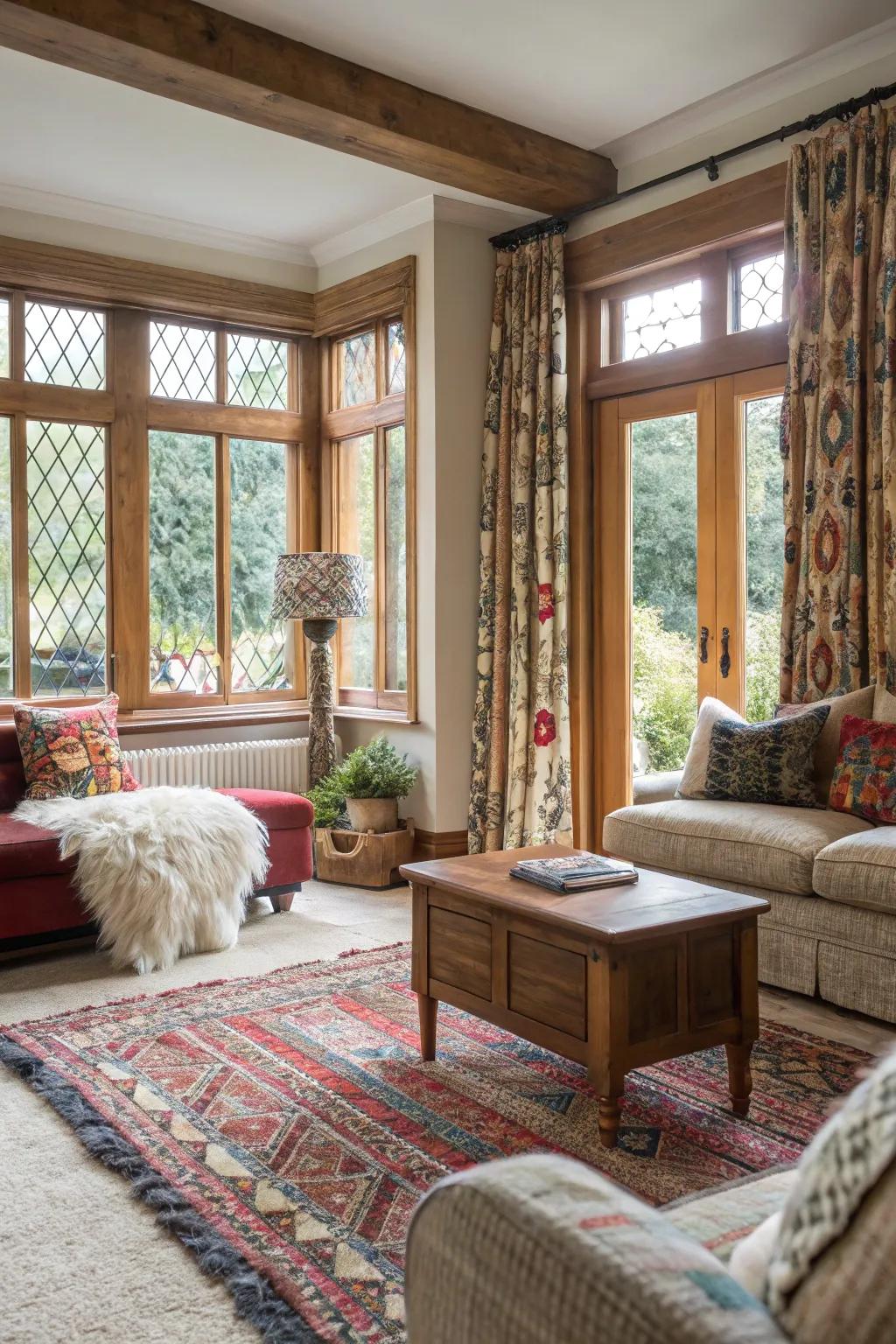 Texture blending adds dimension and interest to casement windows.